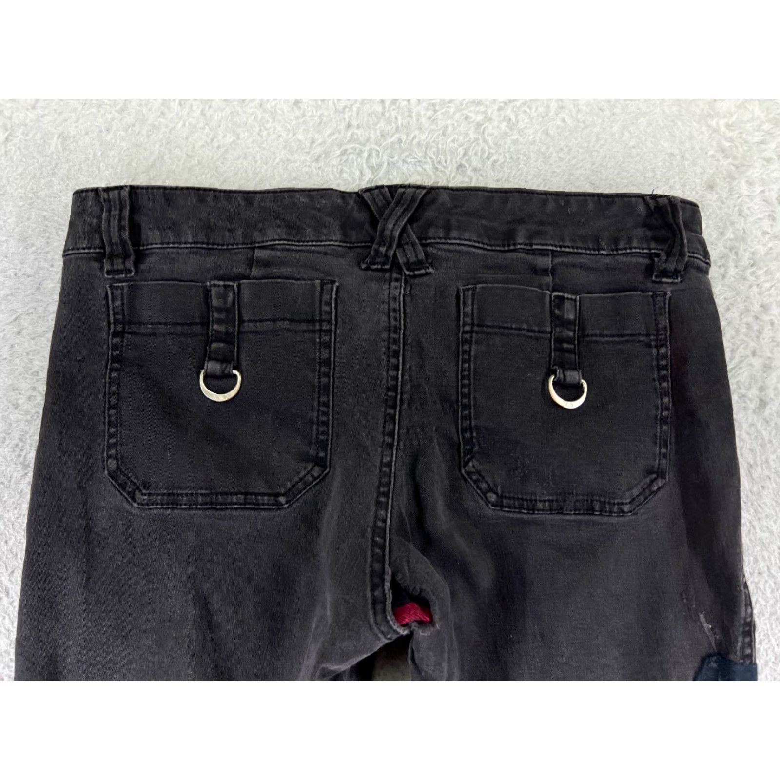 Vintage Royal Bones Womens Black Denim Skinny Jeans 11 Distressed Cargo Button Logo 90s Size 32" / US 10 / IT 46 - 3 Thumbnail