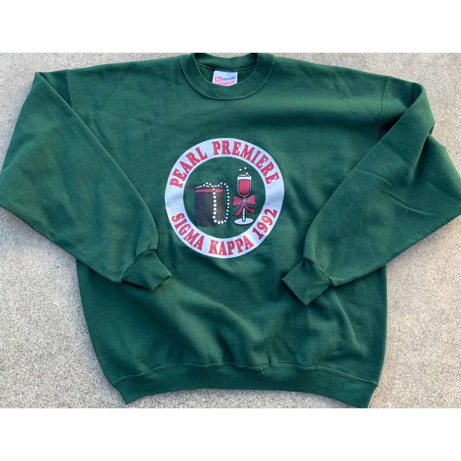 Hanes vintage Hanes Heavyweight Sweatshirt 90s Graphic Print Crew Neck XL Green Men Pullover 1992 Pearl Premiere Sigma Kappa Size US XL / EU 56 / 4 - 5 Thumbnail