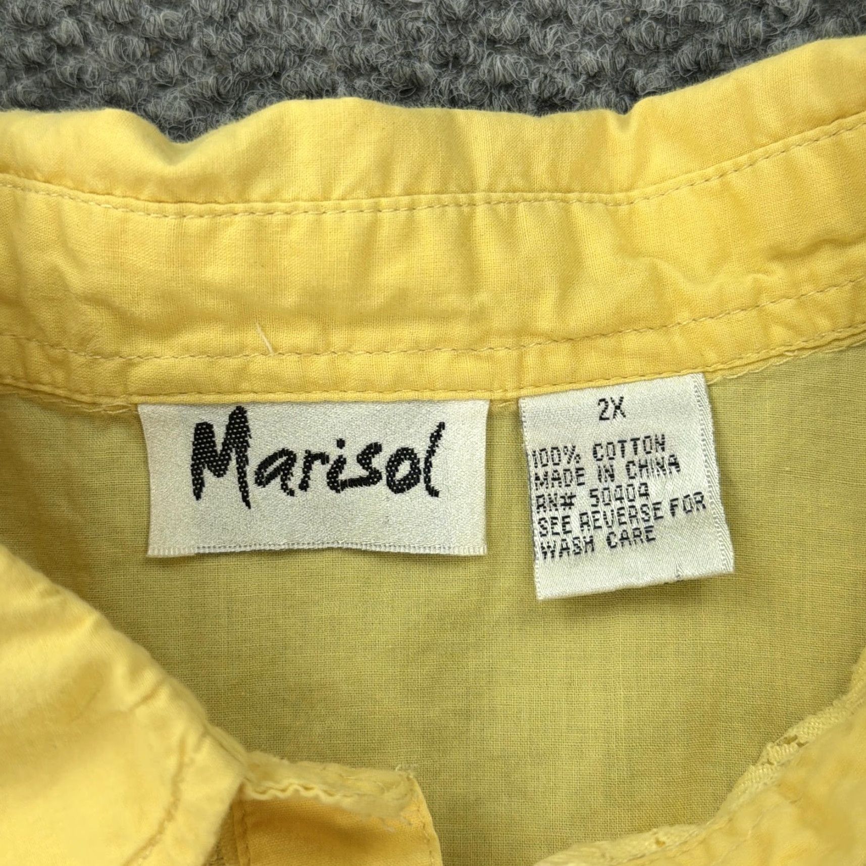 Vintage Marisol Shirt Womens 2X Yellow Lace Yoke Button Front 3/4 Sleeve Cotton Blouse Size XXL / US 16-18 / IT 52-54 - 5 Thumbnail