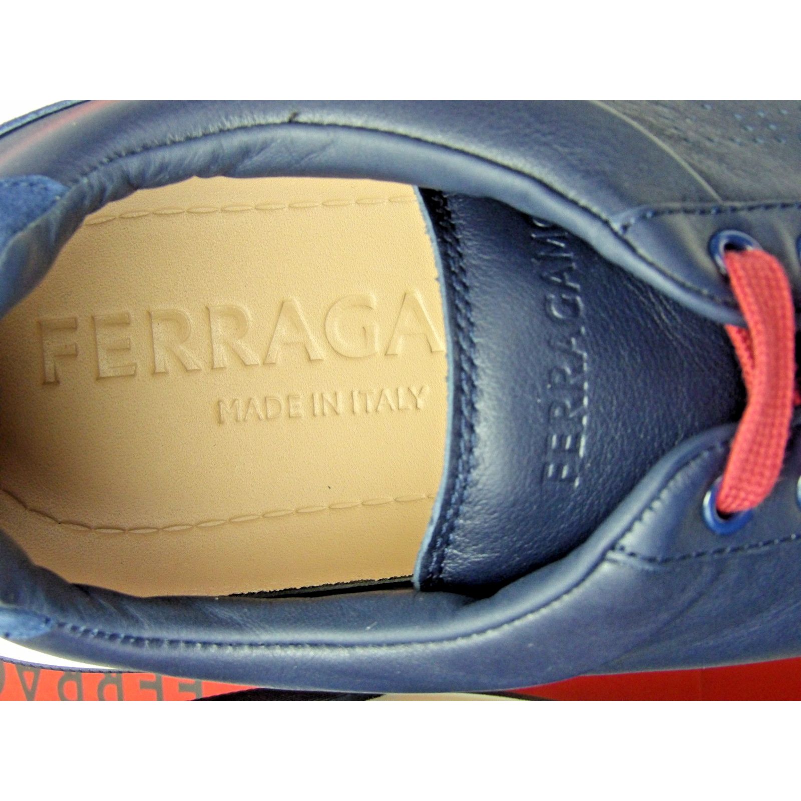 Salvatore Ferragamo FERRAGAMO CASSINA BLUE LEATHER LOGO SNEAKERS 11.5 M ITALY Size US 12.5 / EU 45-46 - 6 Thumbnail