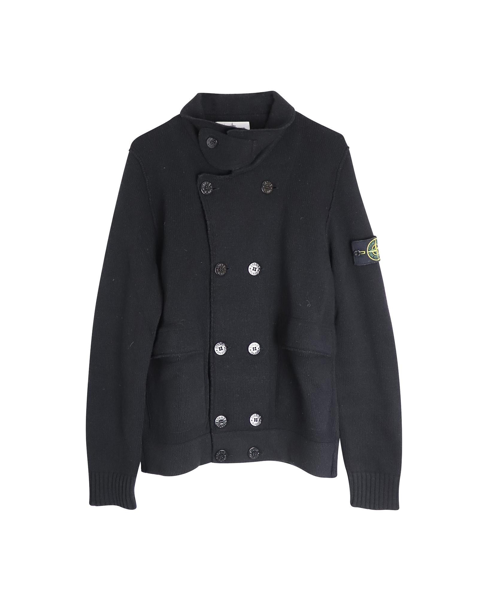 image of Stone Island Classic Black Wool Double-Breasted Cardigan, Men's (Size Medium)