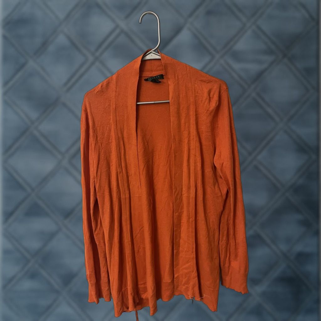 Ralph Lauren Lauren Lauren Ralph Lauren Womens Cardigan L Open Ruched Cotton Modal Orange Sweater, Casual, Classic Preppy, Fall, Spring, Summer, Winter, Womens Size L / US 10 / IT 46 - 1 Thumbnail