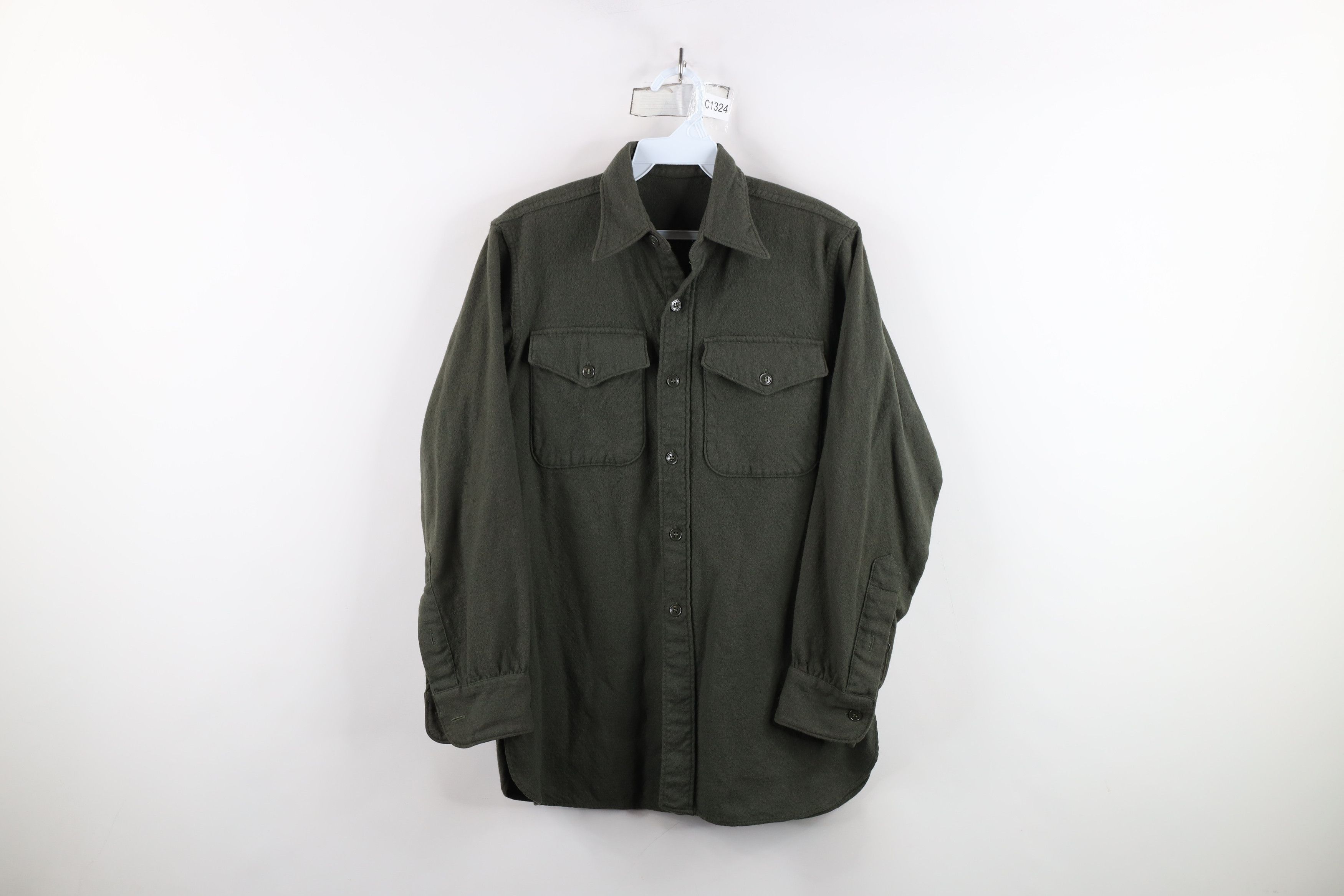 Vintage Vintage 50s 60s Military Wool Field Button Shirt Green USA Size US S / EU 44-46 / 1 - 1 Thumbnail