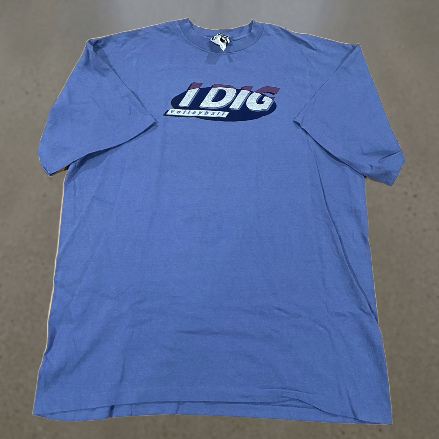 TEE JAYS VINTAGE 90s Glitter I Dig Volleyball Shirt L Tee Jays Cotton USA Shirt Men Blue 90s Glitter Stitch Short Sleeve Crew Neck 100% Cotton Size US L / EU 52-54 / 3 - 1 Thumbnail