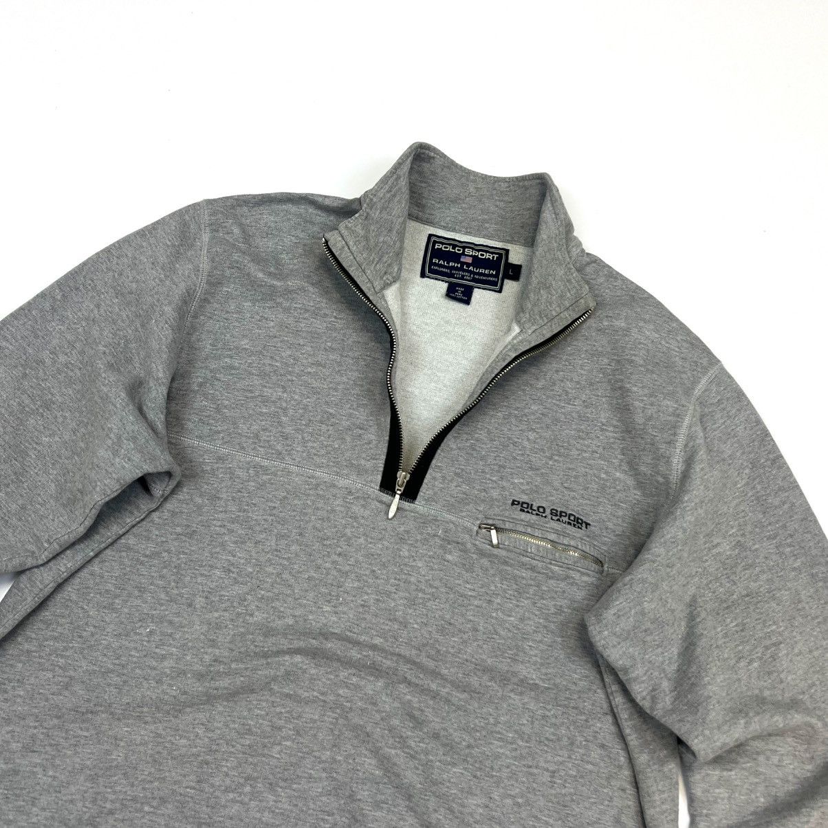 Polo Ralph Lauren × Ralph Lauren × Vintage Vintage Polo Sport Ralph Lauren Logo Grey Cotton 1/4 Zip -L Size US L / EU 52-54 / 3 - 3 Thumbnail