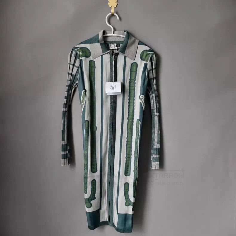 Hermes Hermes Silk Knitted Patchwork Bodycon Dress Size XXS / US 00 / IT 34 - 1 Thumbnail