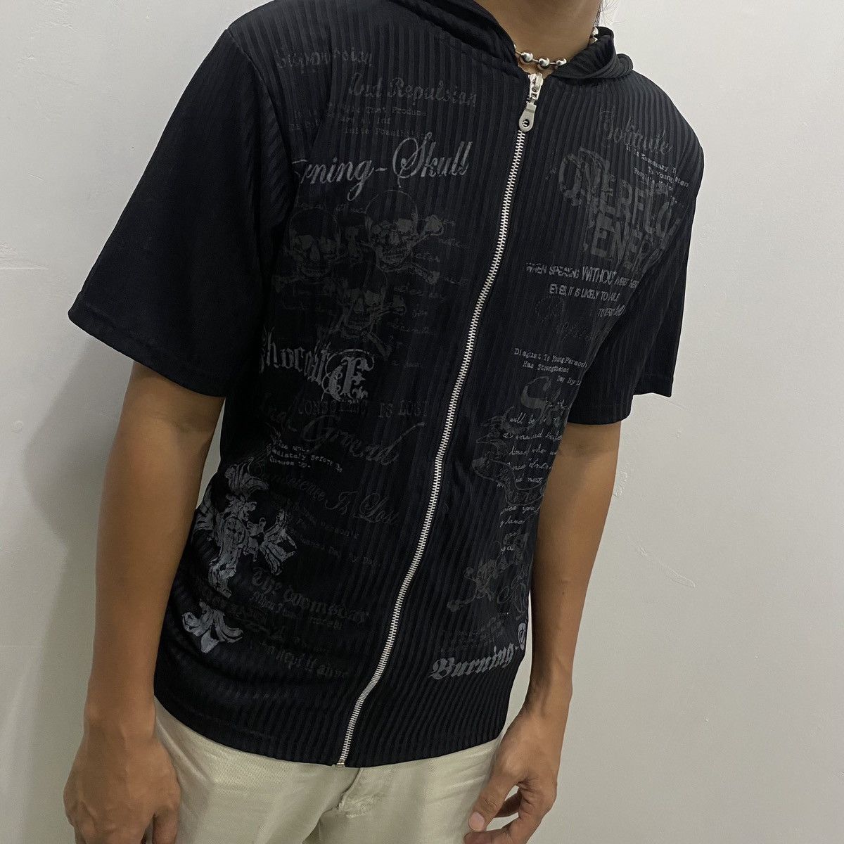 Beauty Beast × Japanese Brand × Le Grande Bleu (L.G.B.) Beaumere Burning Skull Poem Stripes Hoodie Japanese Style Size US L / EU 52-54 / 3 - 6 Thumbnail