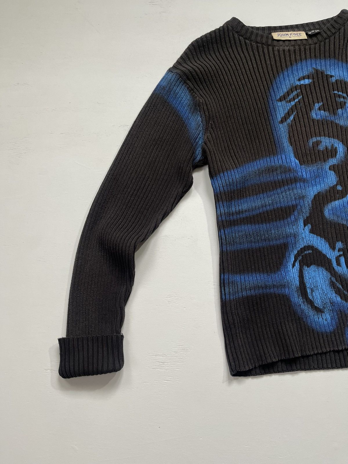 Japanese Brand Faded Dirty Y2K Dragon Japan Style Thrashed Ribbed Sweater Size US M / EU 48-50 / 2 - 9 Thumbnail
