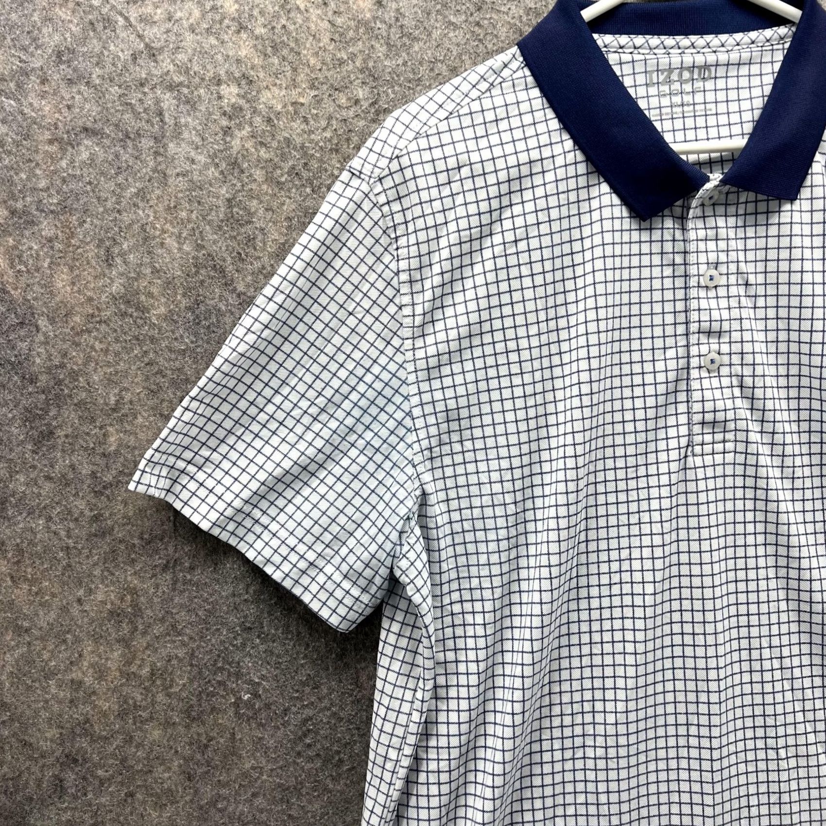 Izod VINTAGE Izod Polo Shirt Men XL White Blue Check Short Sleeve Polo Shirt Mens XL White Blue Check Polo Size US XL / EU 56 / 4 - 3 Thumbnail
