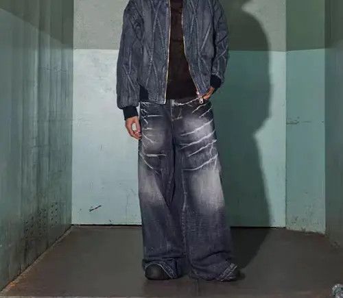 VIBE Vintage washed distressed lightning texture baggy jeans Size US 32 / EU 48 - 2 Thumbnail