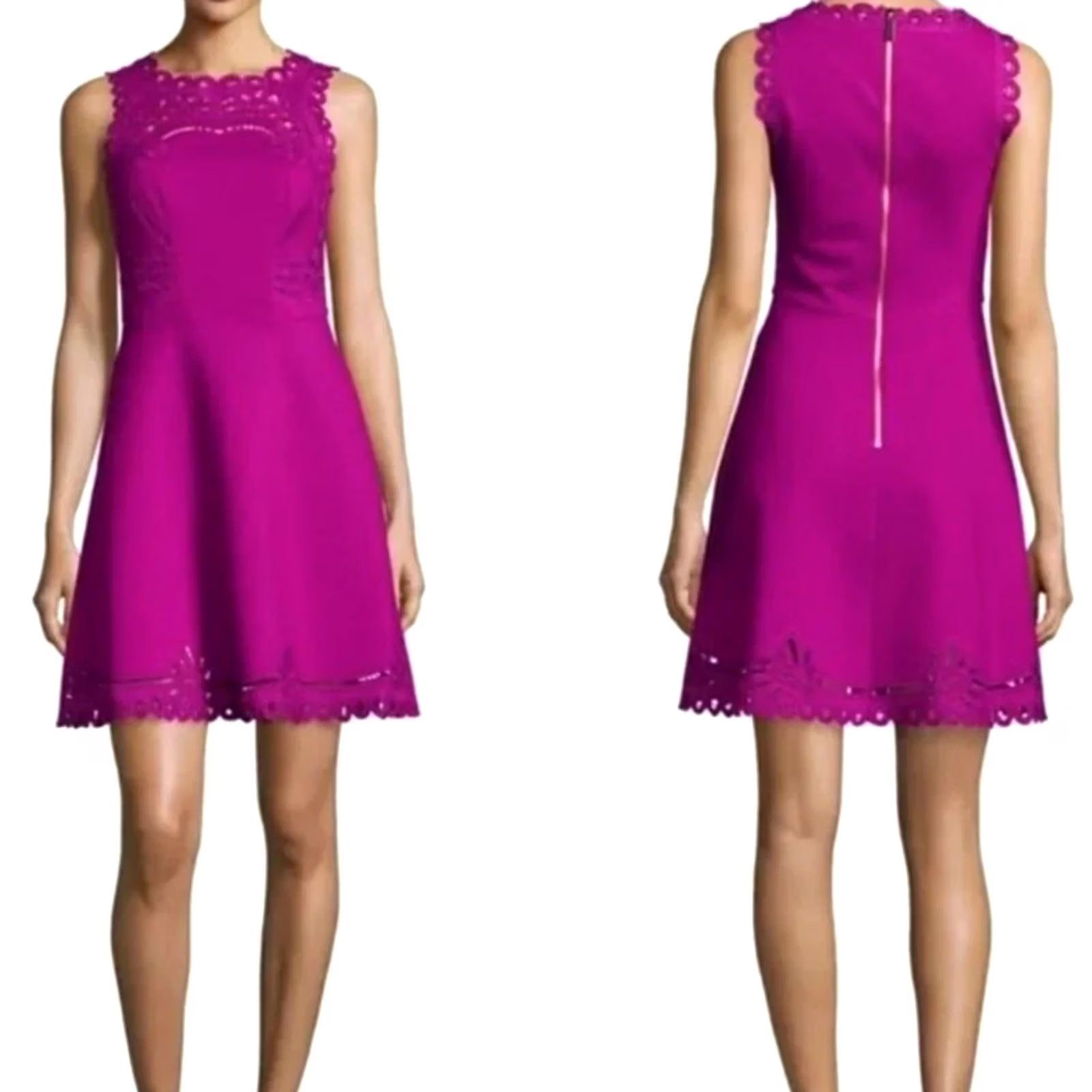 Ted Baker Ted Baker Verony Dress Fit & Flare Embroidered Sleeveless Cut-Out Party Cocktail Fuchsia Sz 5 NEW Womens Size S / US 4 / IT 40 - 6 Thumbnail