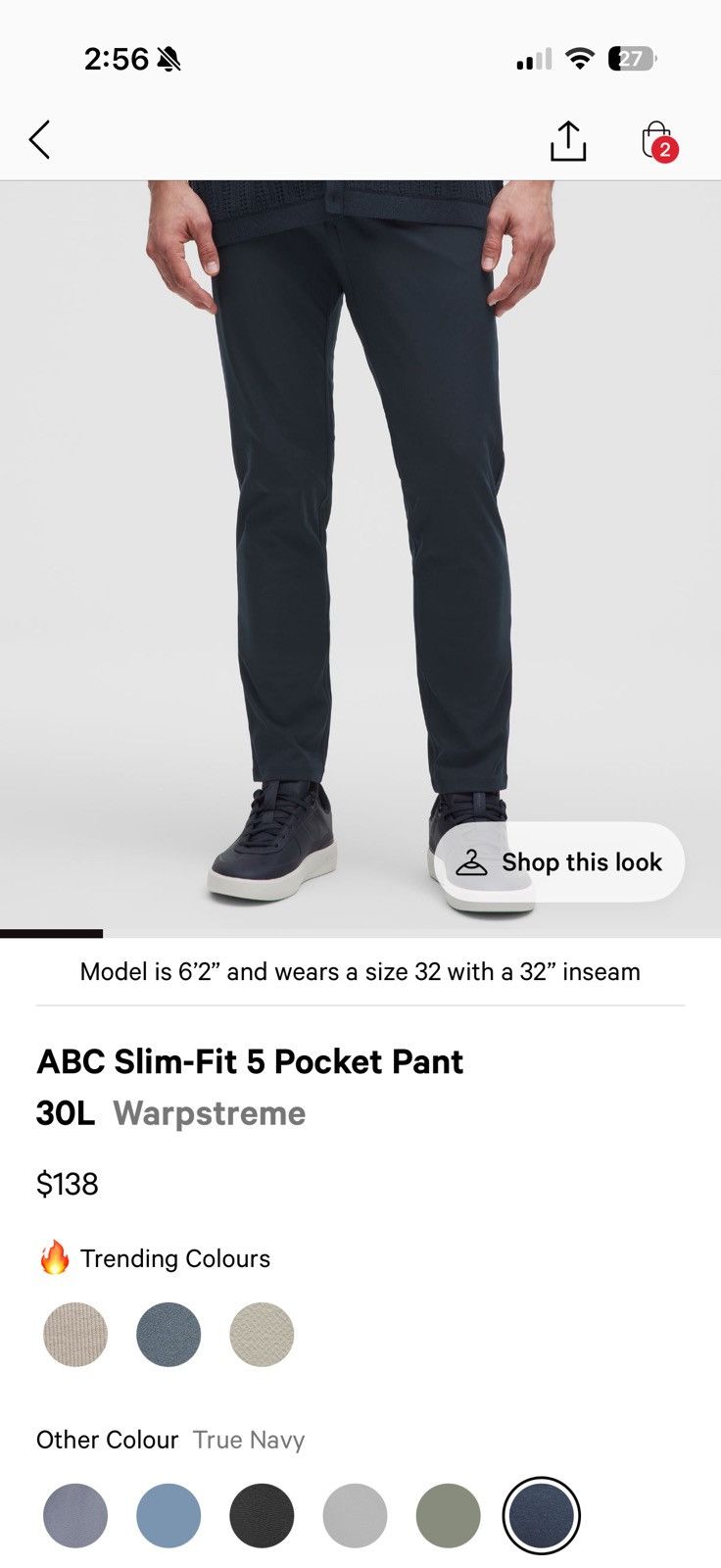 Lululemon Lululemon ABC Slim-Fit 5 Pocket Pant - True Navy - 33x30 Size US 33 - 5 Thumbnail