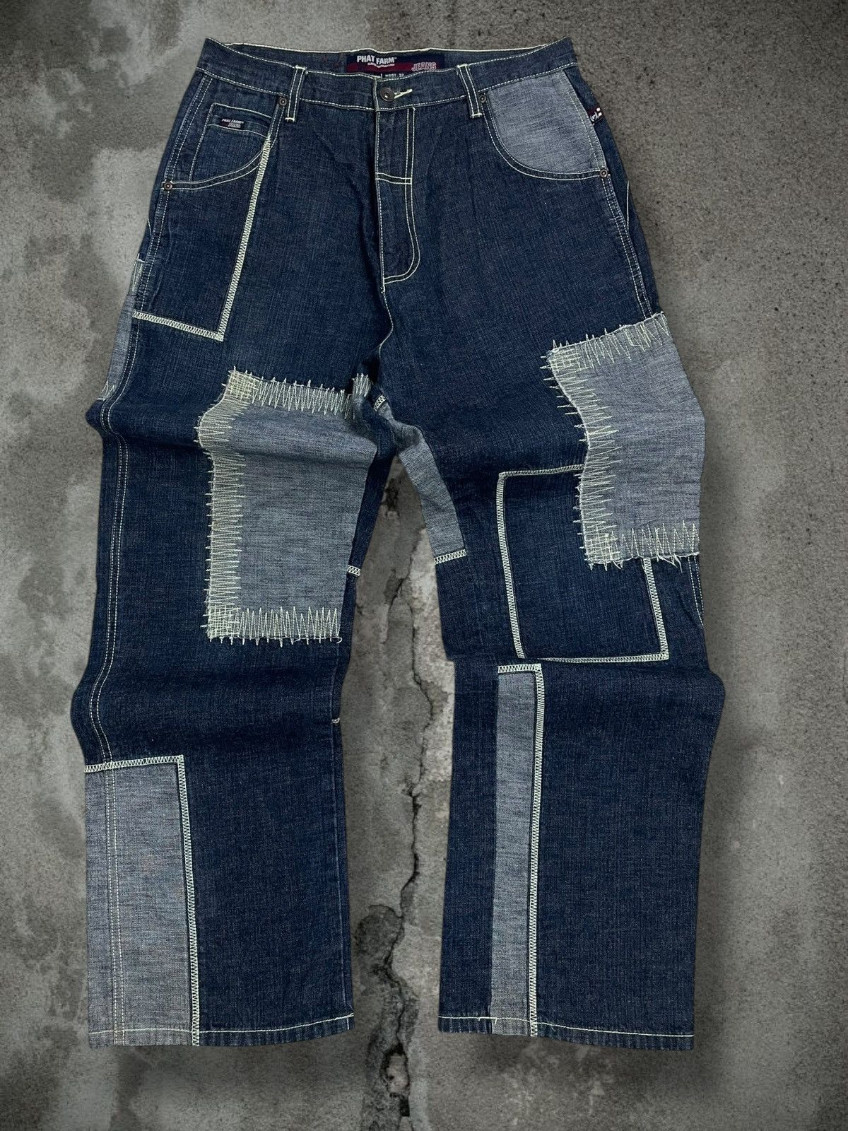Japanese Brand Vintage 1990s Japan Designer Phat Farm Patchwork Denim Size US 32 / EU 48 - 1 Thumbnail