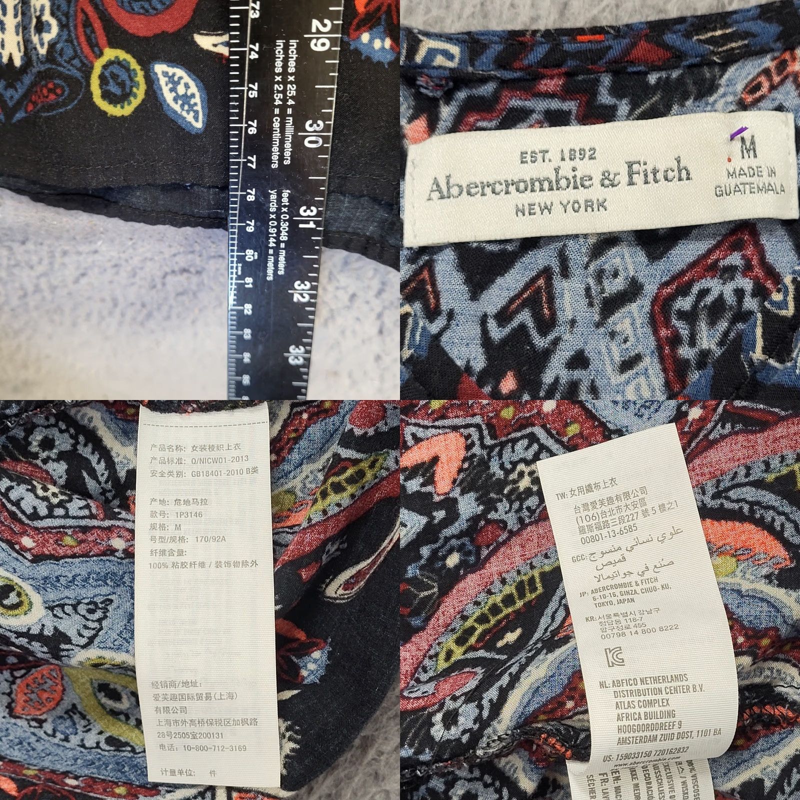 Abercrombie & Fitch Abercrombie & Fitch Dress Medium Blue Paisley Cold Shoulder Long Sleeve Dress Size M / US 6-8 / IT 42-44 - 9 Thumbnail