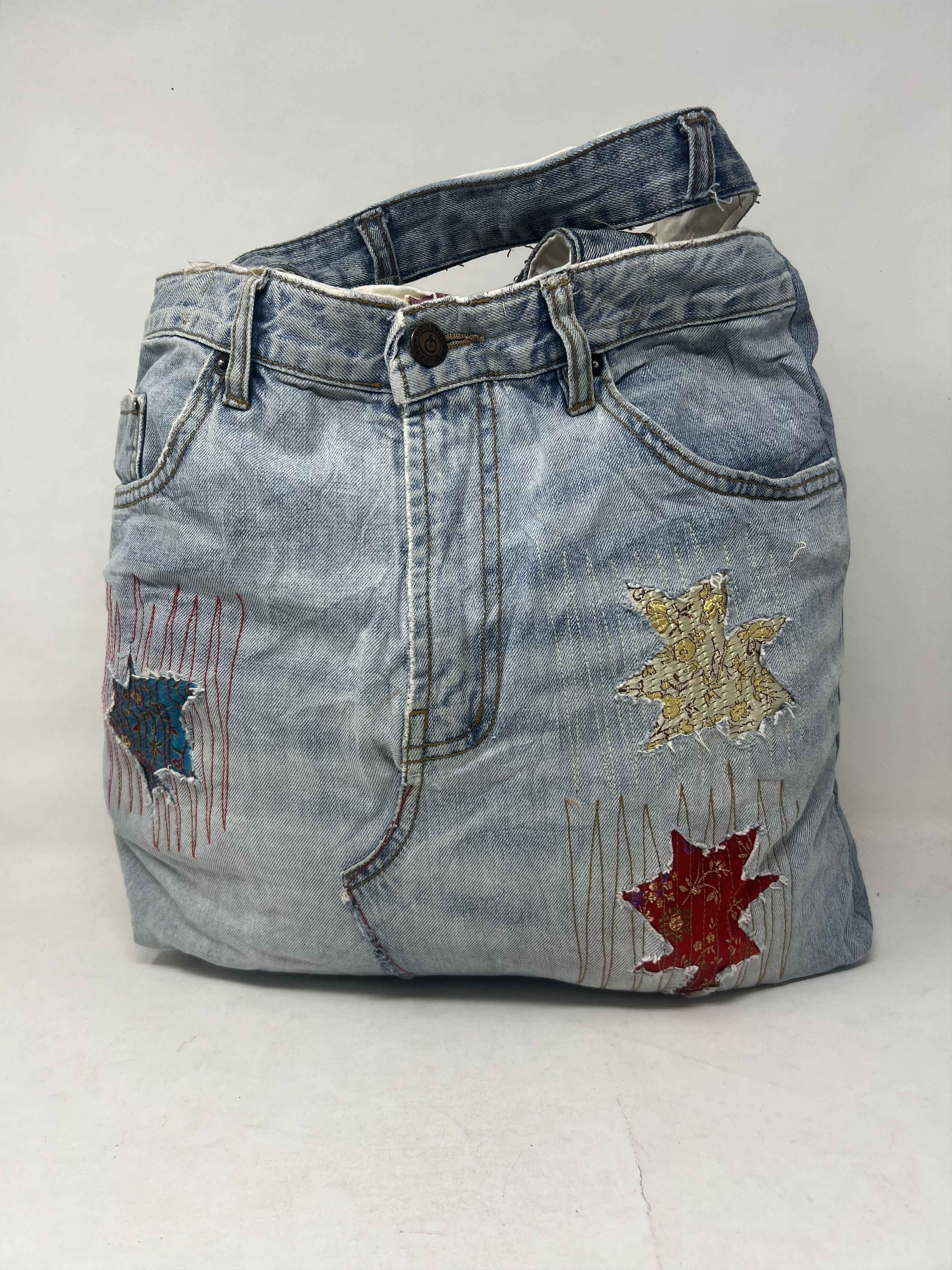 Japanese Brand Patchwork Denim Distressed Style Tote Bag Size ONE SIZE - 1 Thumbnail