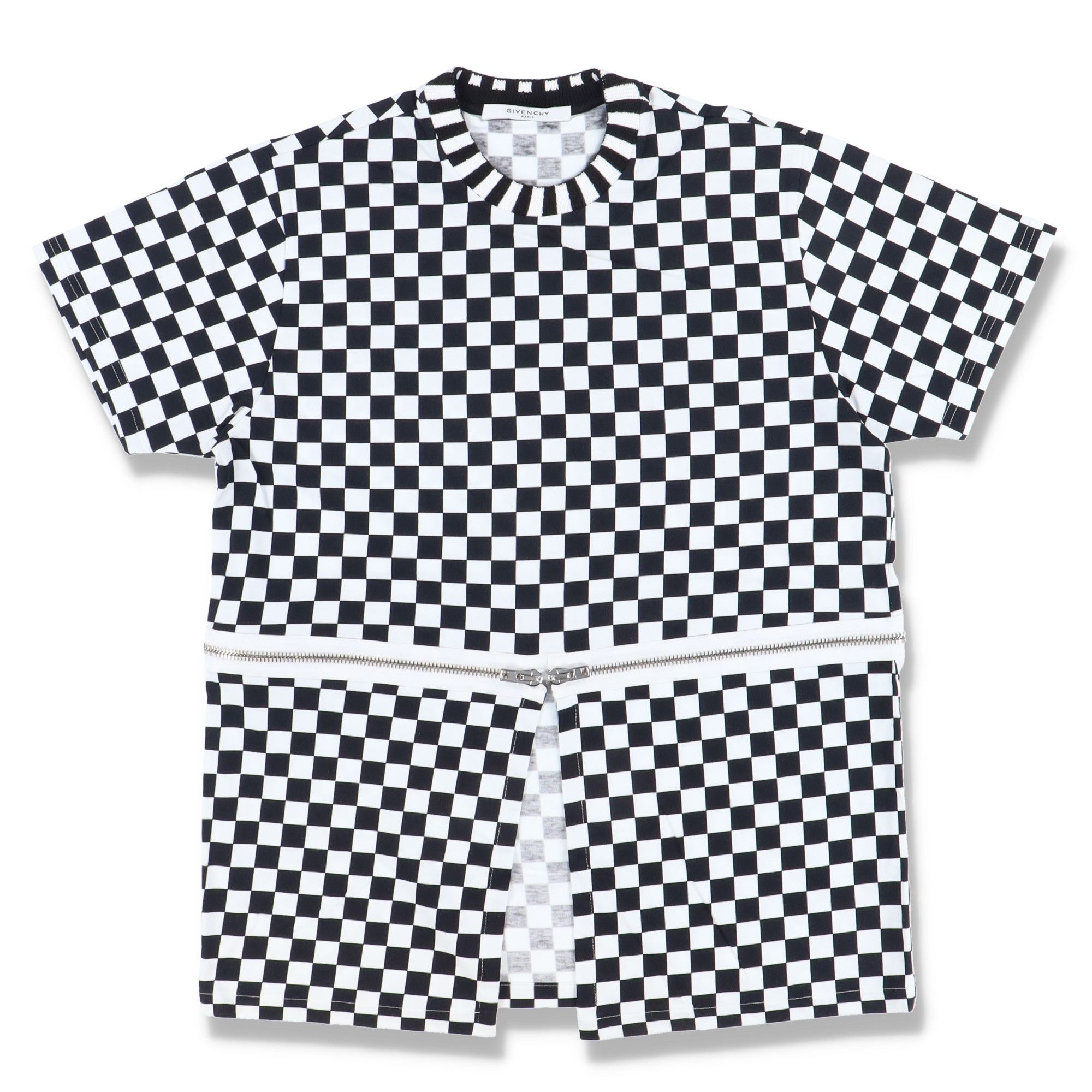 image of Givenchy Checkerboard Zip Detail Oversized T-Shirt in White, Men's (Size XS)