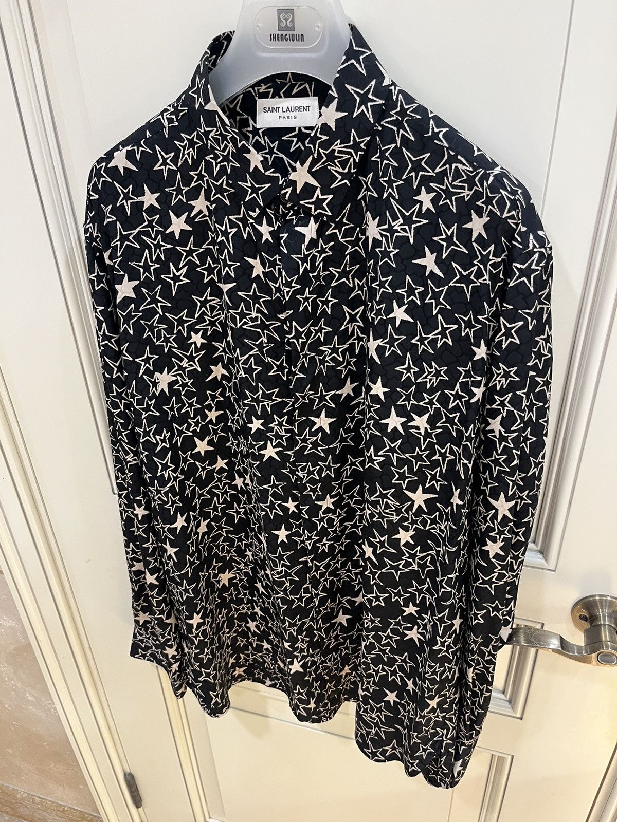 Saint Laurent Paris star print silk shirt collar size 42 Size US L / EU 52-54 / 3 - 4 Thumbnail
