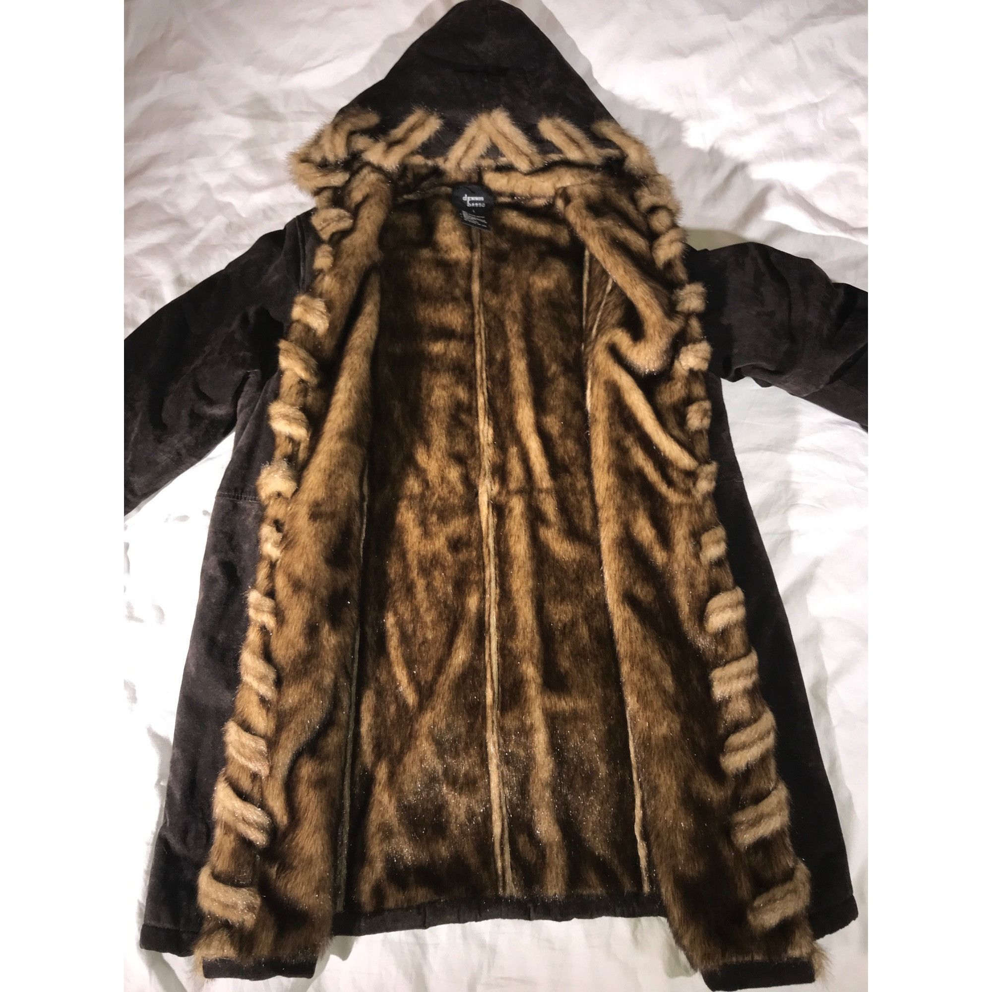 Designer Vintage Dennis Basso Brown Suede With Faux Fur Lining Parka Size L / US 10 / IT 46 - 4 Thumbnail