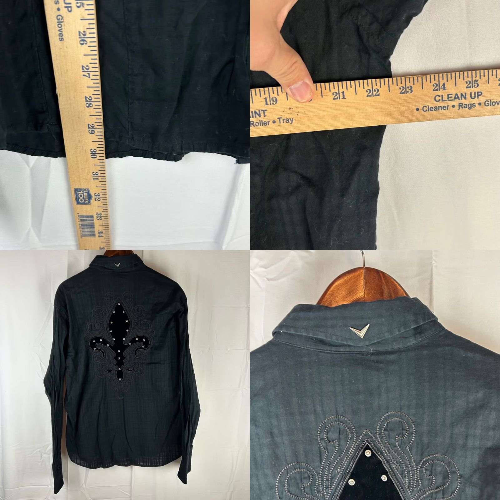Fender Fender Custom Shop Rock & Roll Religion Button-Up Shirt Mens XL Black Fleur De Lis Studded Embroidered Solid/Striped Gothic Concert Wear Size US XL / EU 56 / 4 - 8 Thumbnail