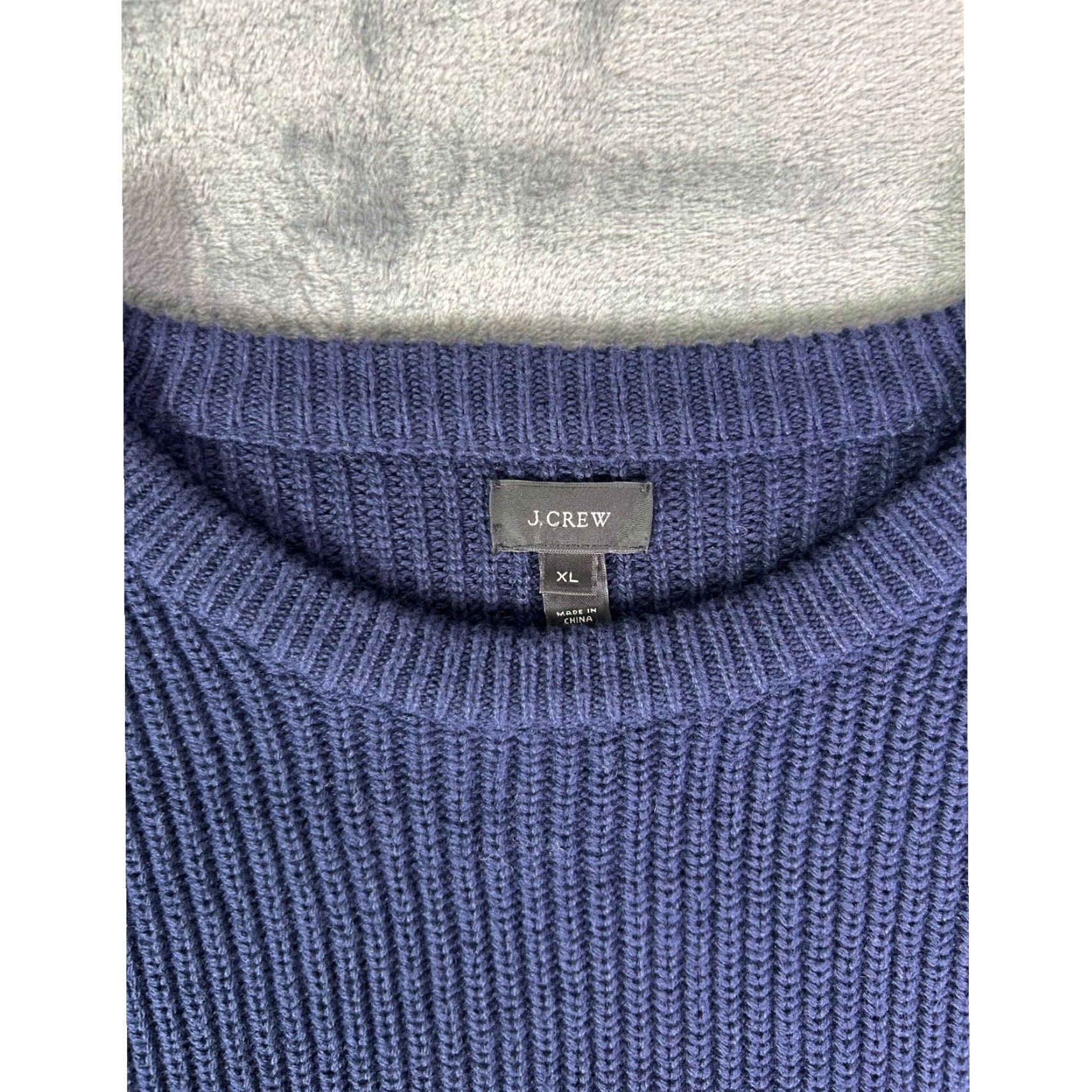 J.Crew J.Crew Sweater Navy Knit Crewneck XL with Suede Shoulder Patches - Men's Crew Neck Pullover, Classic, Long Sleeve, 100% Cotton Size US XL / EU 56 / 4 - 2 Thumbnail