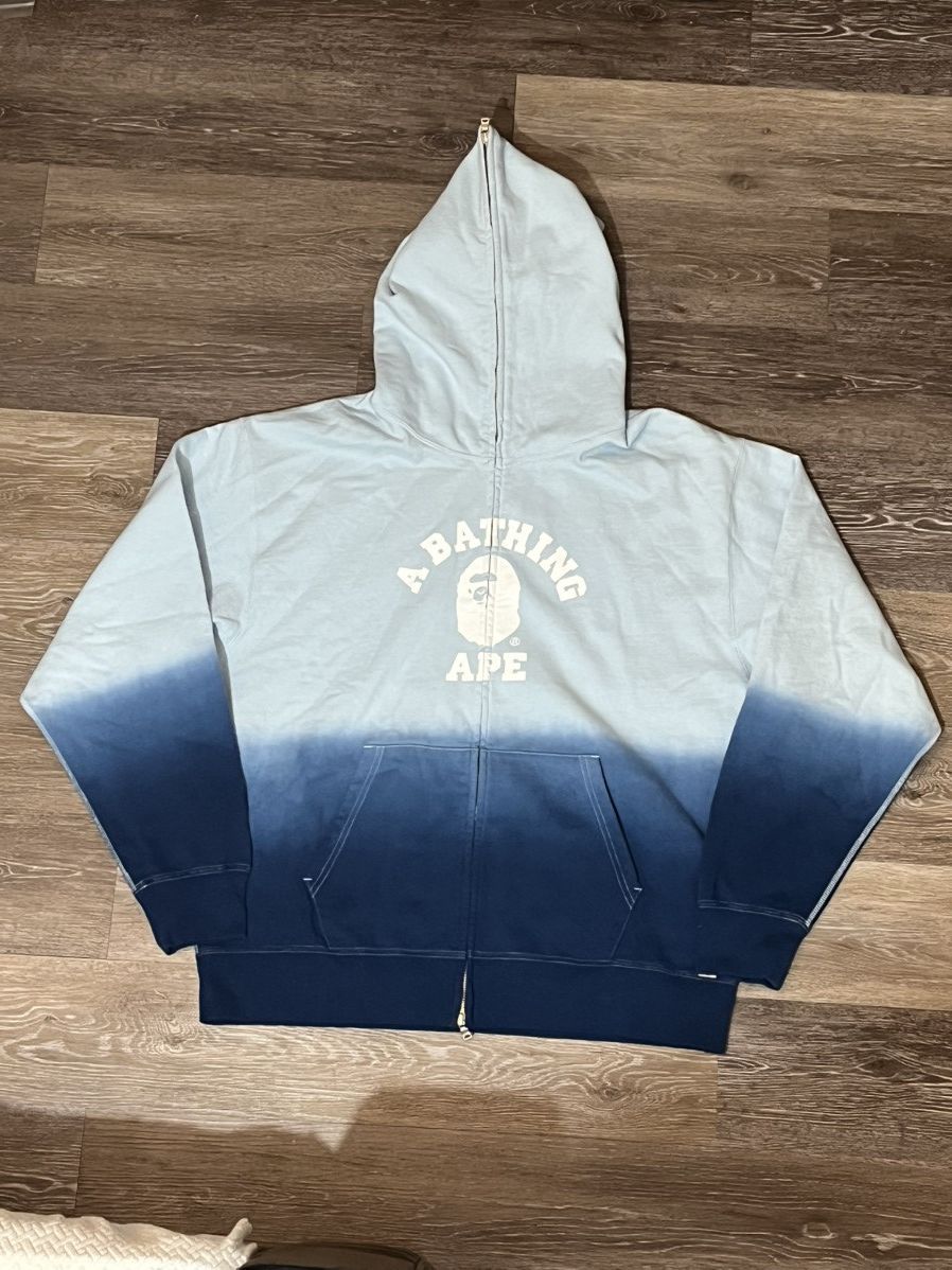 Bape A Bathing Ape Blue Gradient Zip Up College Print Hoodie Size US XL / EU 56 / 4 - 3 Thumbnail