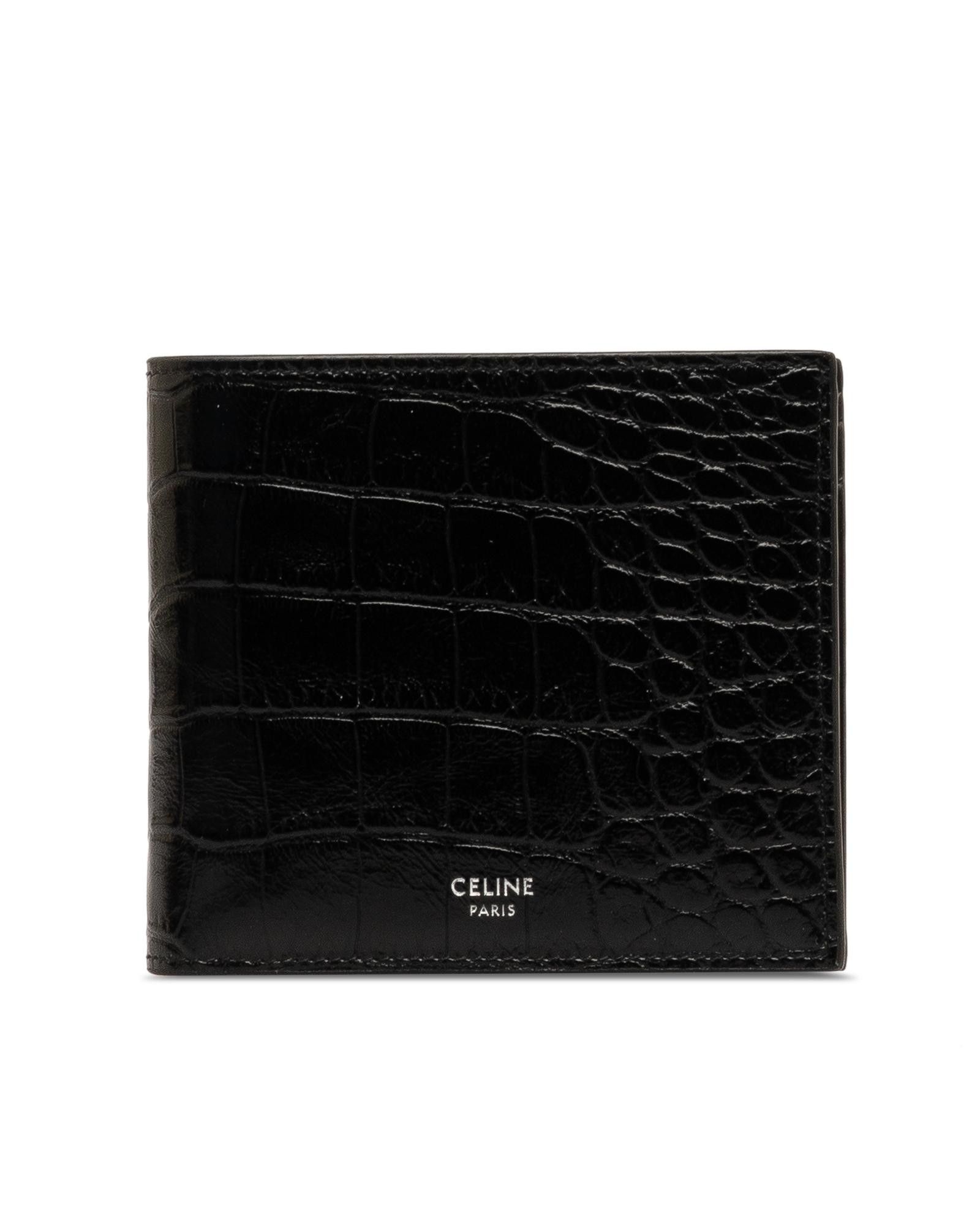 image of Celine Embossed Leather Bifold Wallet With Interior Slip Pockets in Black, Women's
