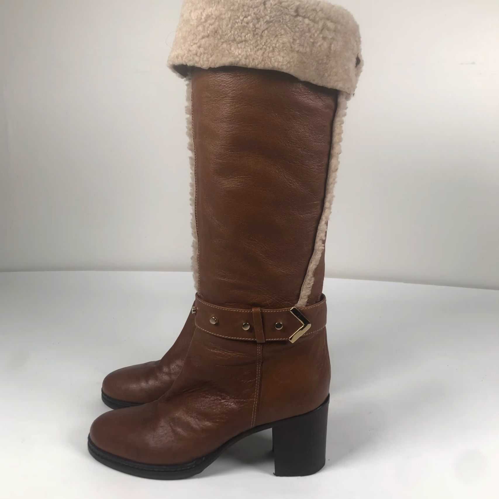 Vintage VINTAGE Napoleoni Boots Women Brown Knee High 9 US / 40 EU Leather Block Heel 3.5” Fur Trim Zipper Winter 70s Bohemian Size US 9 / IT 39 - 3 Thumbnail