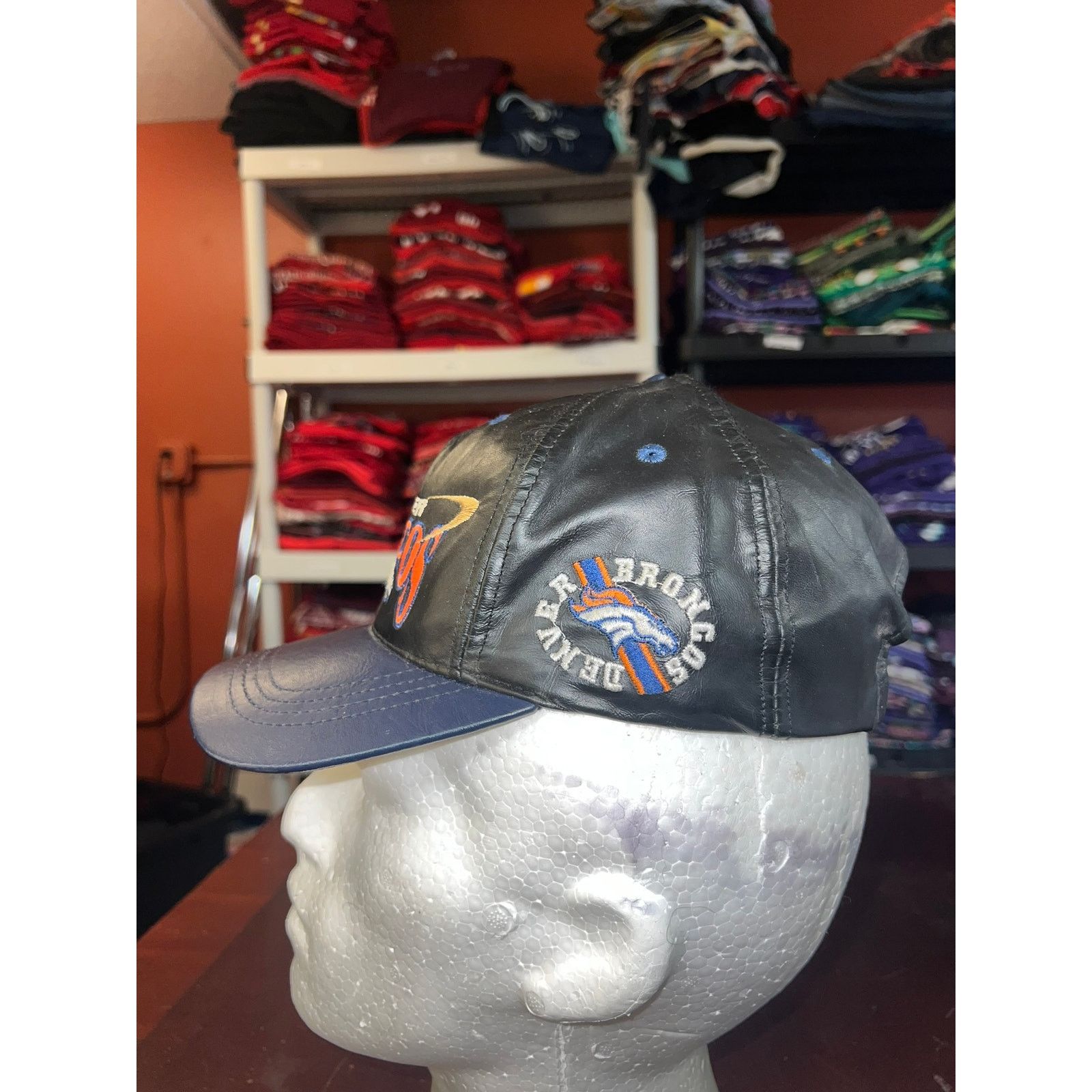 NFL Vintage Denver Broncos Leather Hat Cap Pro elite Football Size ONE SIZE - 3 Thumbnail