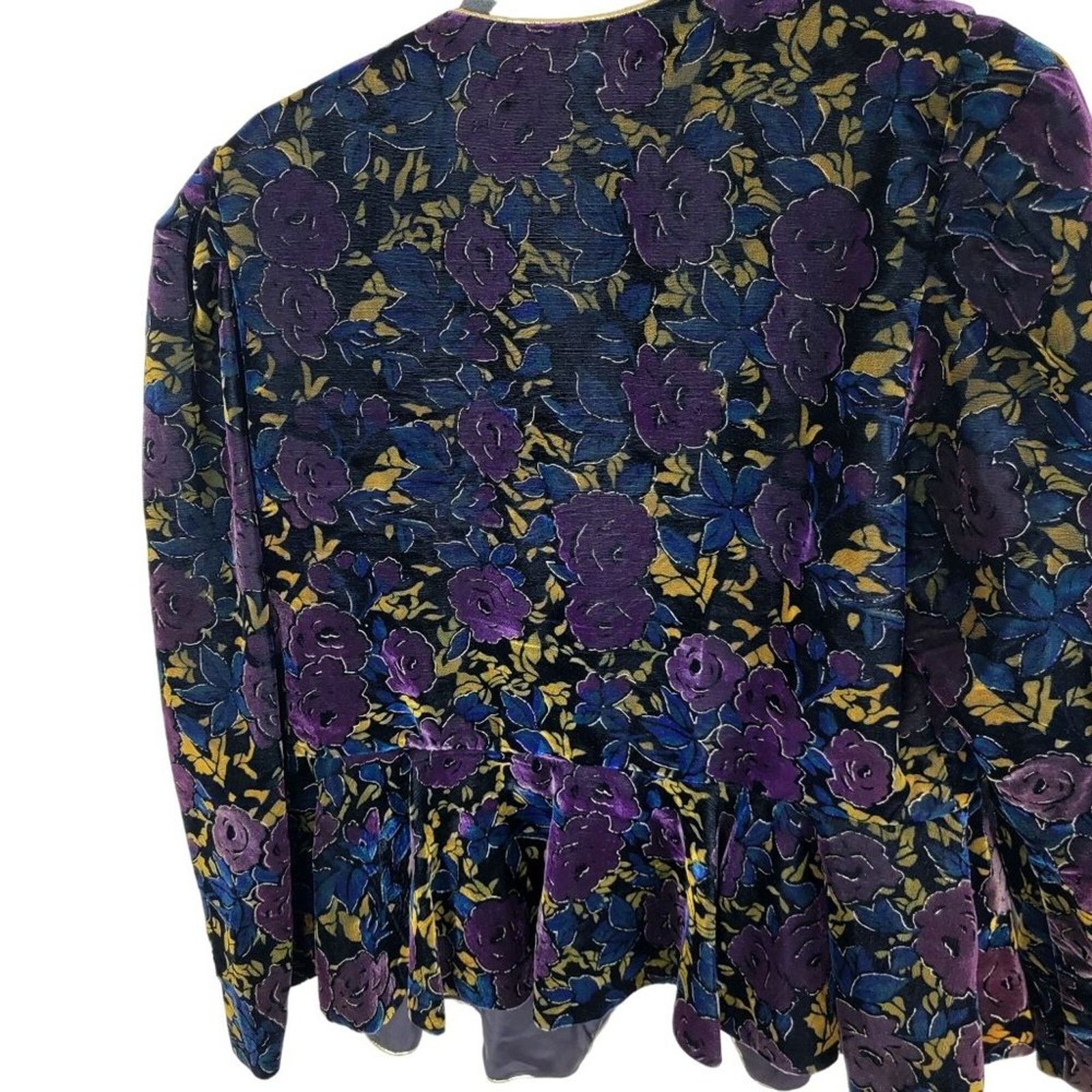 Vintage David Rose Womens Floral Velour Blazer size 16 Black Size XXL / US 16-18 / IT 52-54 - 14 Thumbnail
