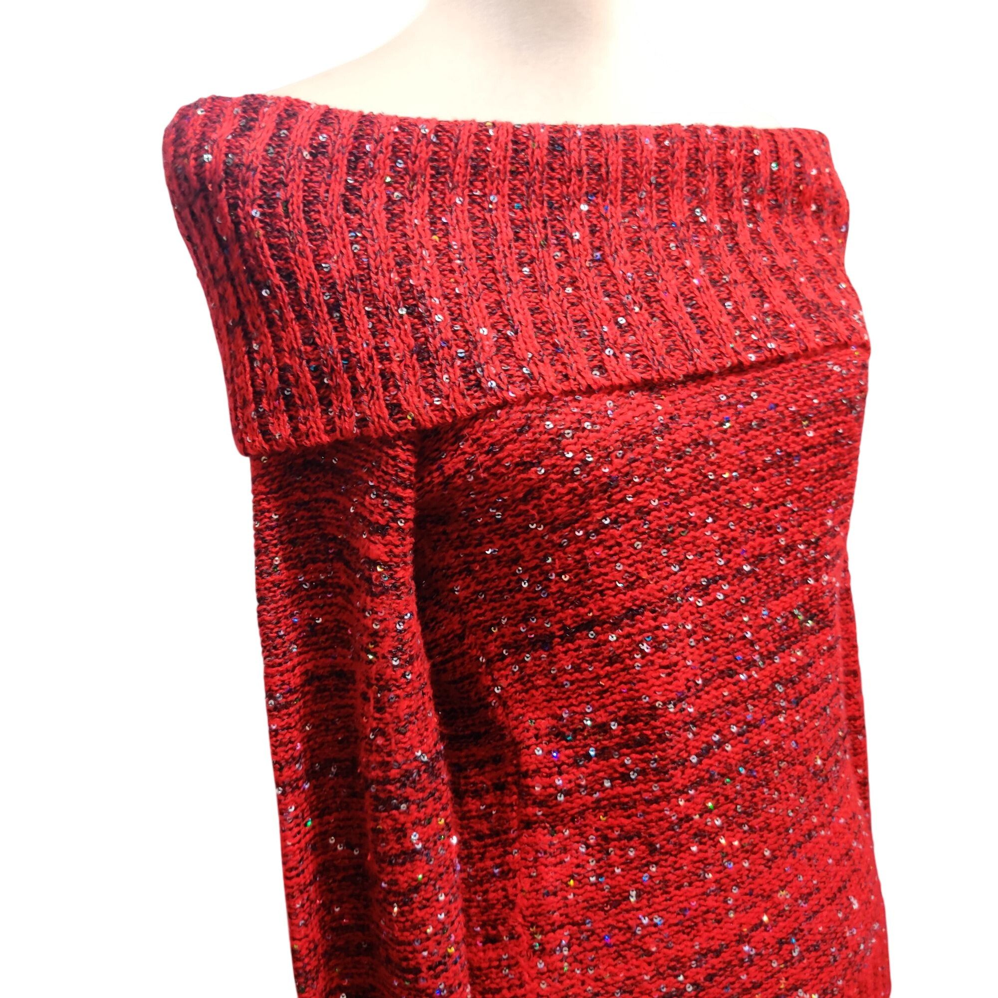 Other No Boundaries M Red Sequin Cowl Neck Sweater Shimmer Knit Of Size M / US 6-8 / IT 42-44 - 11 Thumbnail
