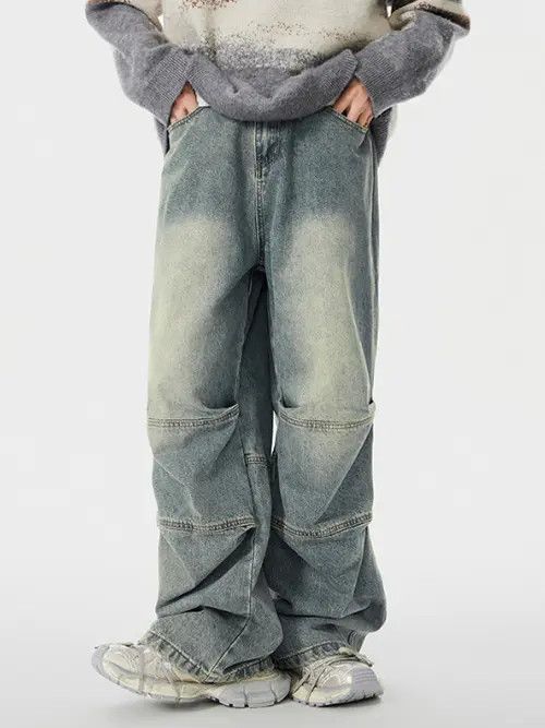 VIBE Trendy patchwork pleated washed distressed cargo jeans Size US 32 / EU 48 - 1 Thumbnail