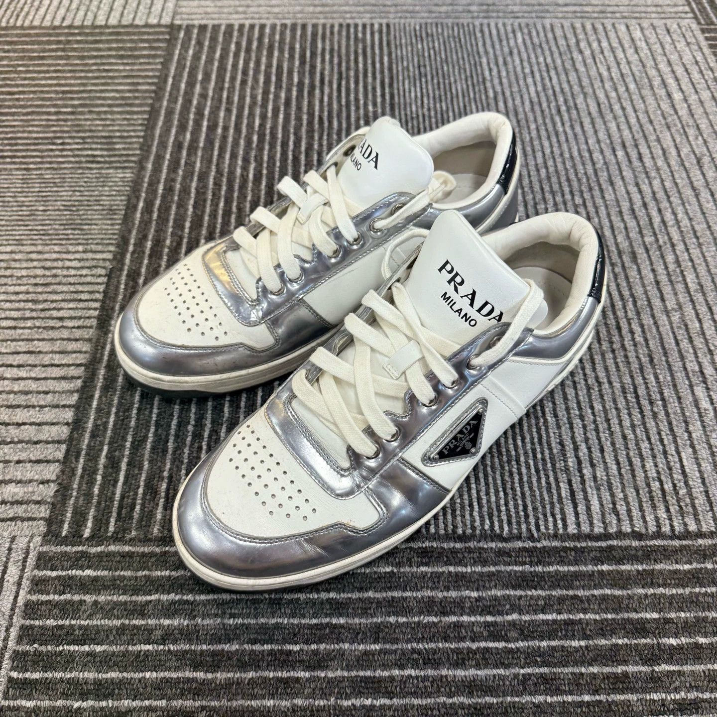 Prada Vintage Prada Silver Metallic Bowling Shoe Sneakers | Grailed