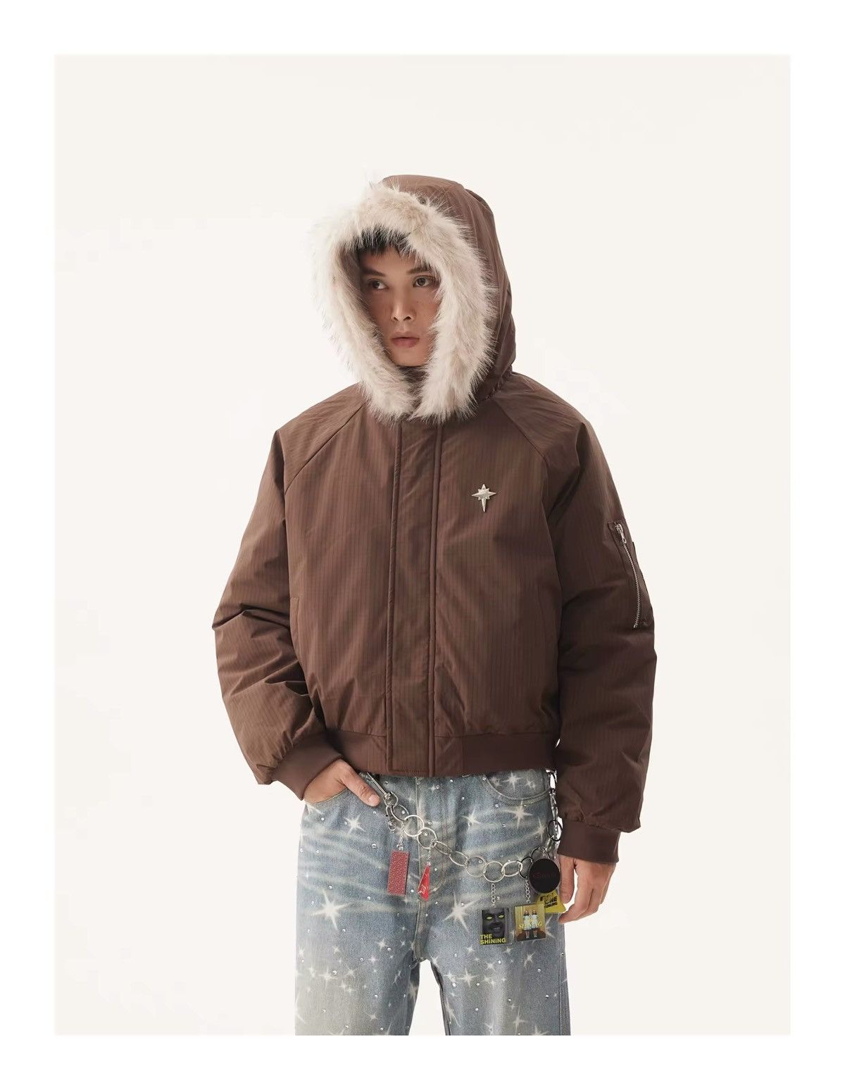 Other Winter Autumn Warm Fur Collar Hooded Quilted Padded Jacket Size US M / EU 48-50 / 2 - 3 Thumbnail