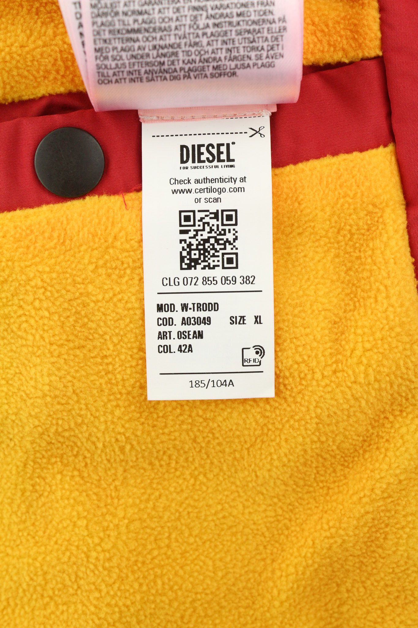 Diesel W-TRODD XL Oversized Fleece Lined Hooded Zip Jacket 40061 Size US XL / EU 56 / 4 - 6 Thumbnail
