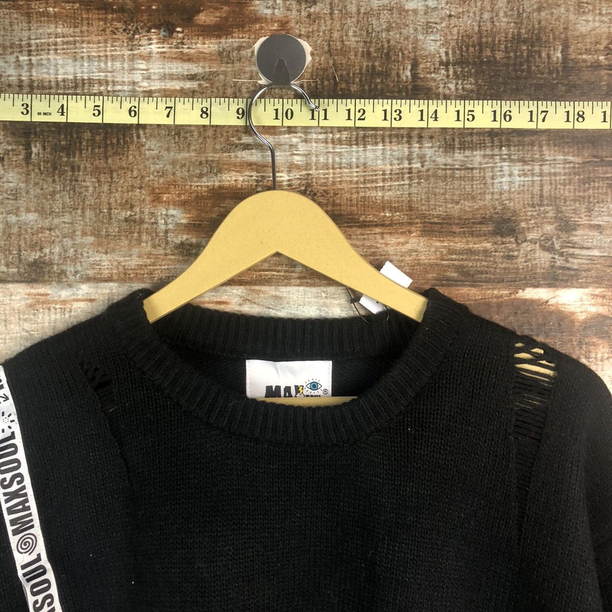 Japanese Brand Max Soul Black ripped distressed Knitwear #A2345 Size US L / EU 52-54 / 3 - 4 Thumbnail