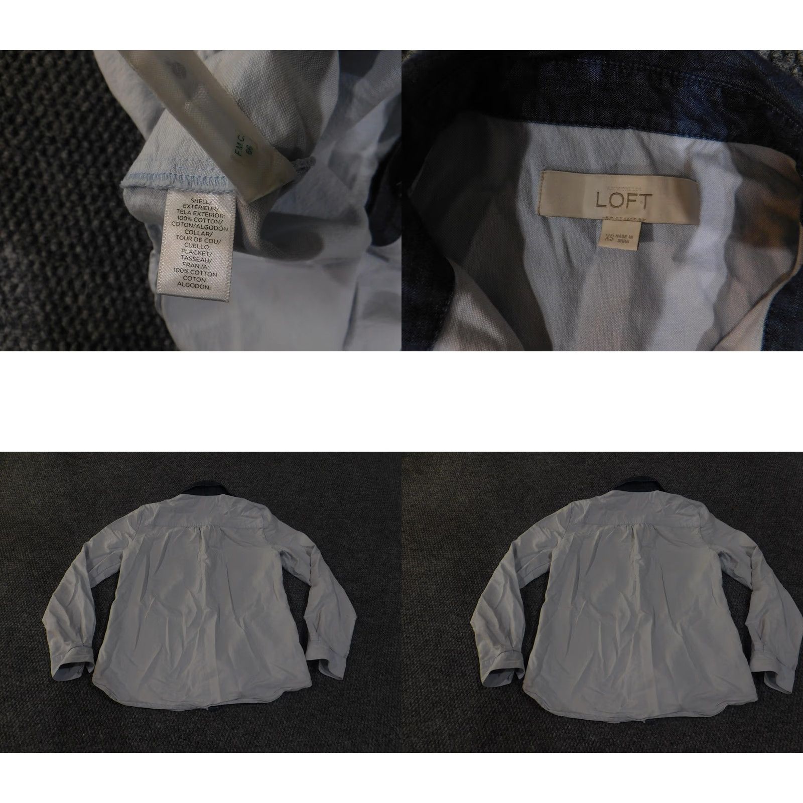 Loft VINTAGE LOFT Ann Taylor SHIRT Womens XS Light Blue Contrast Collar Button Down Cotton Size XS / US 0-2 / IT 36-38 - 8 Thumbnail