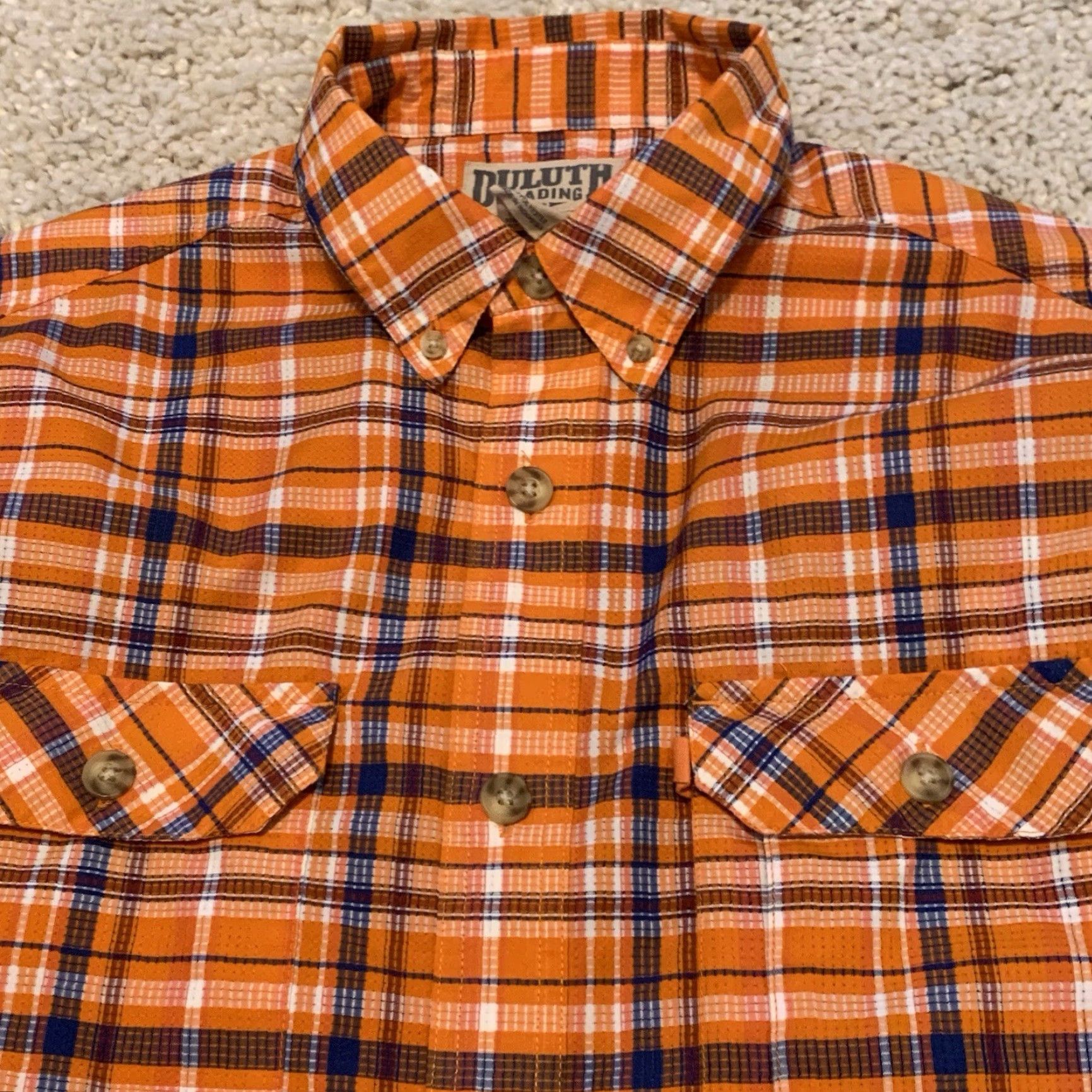Vintage Duluth Shirt Men Medium Orange Plaid Button-Up Short Sleeve Pockets Casual Travel Outdoor Fishing Hiking Size US M / EU 48-50 / 2 - 6 Thumbnail