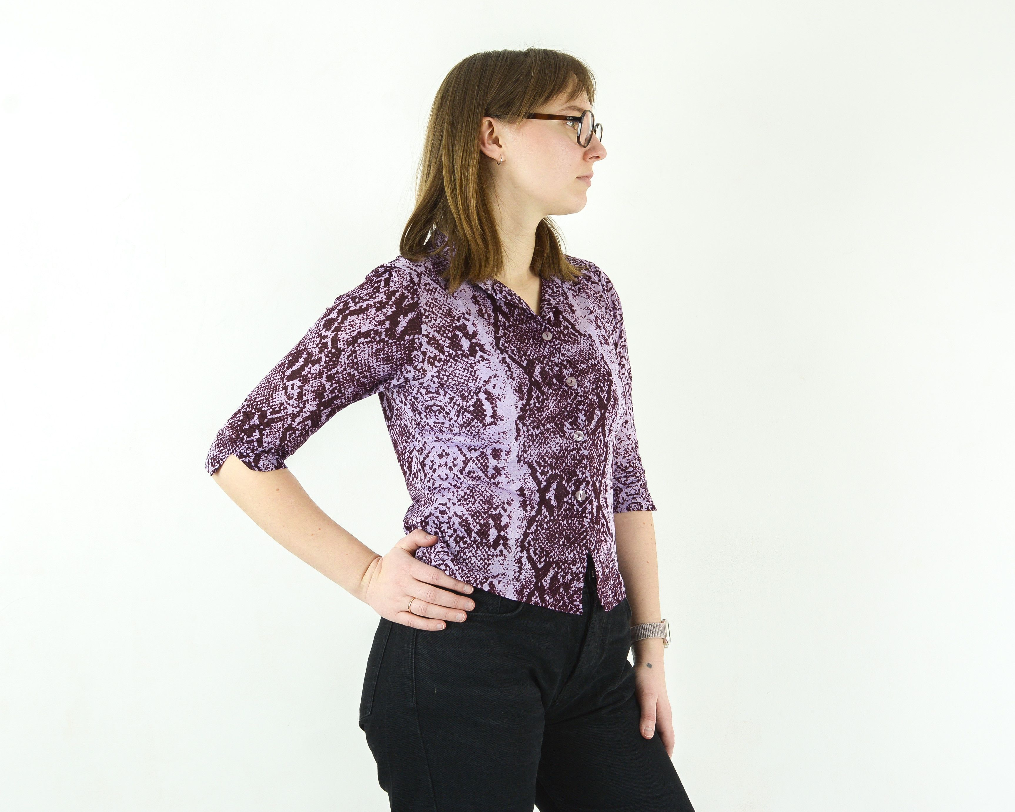 Other × Vintage Angels Patterned Blouse Collared Boho Shirt Button Up Top Size S / US 4 / IT 40 - 3 Thumbnail