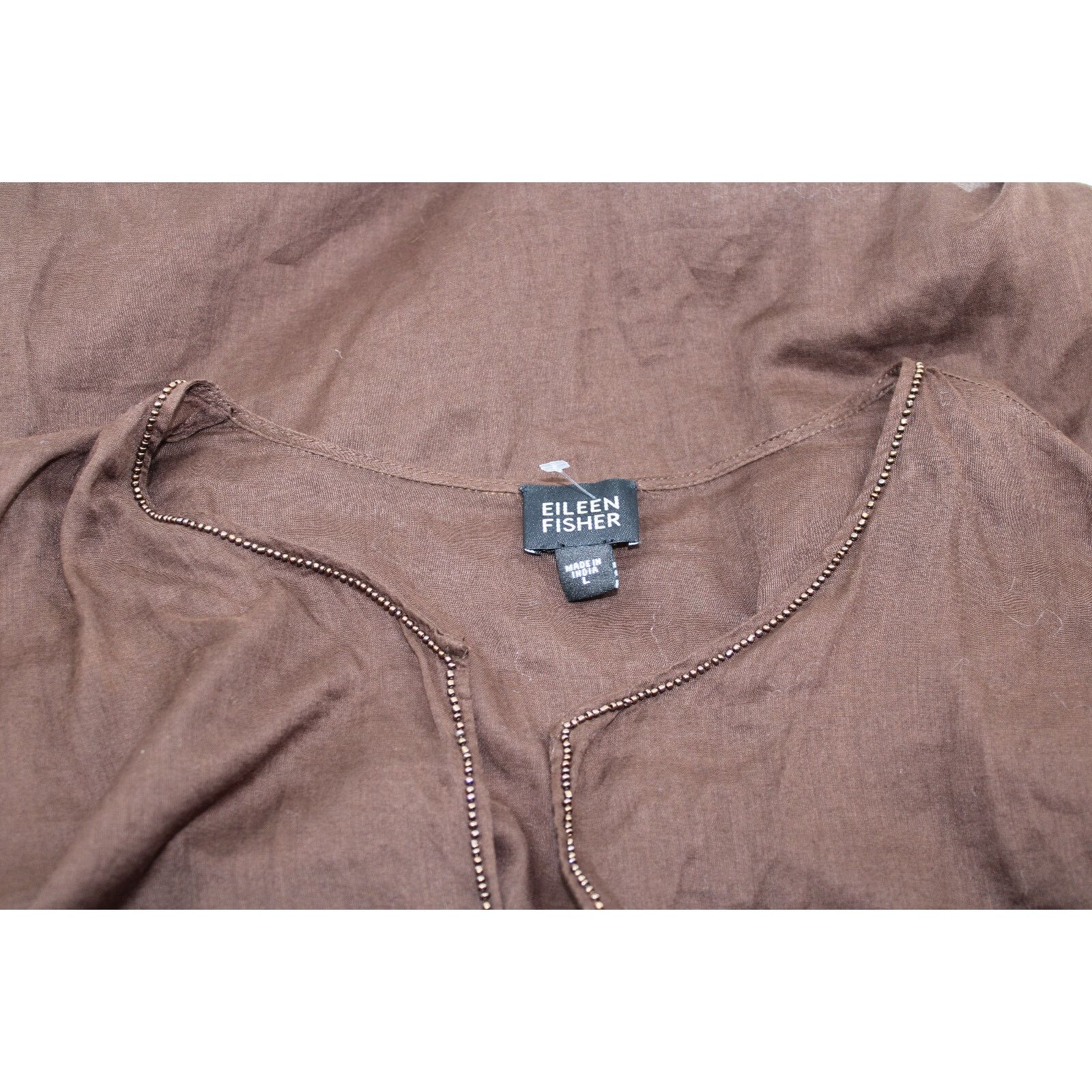Eileen Fisher EILEEN FISHER Chiffon Tunic Dress Brown Cotton Rhinestone L Size L / US 10 / IT 46 - 5 Thumbnail