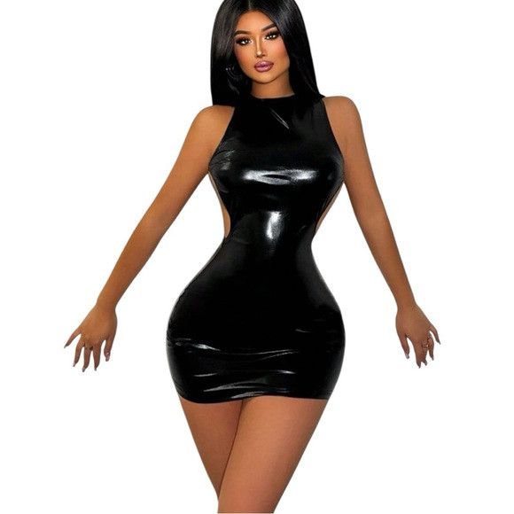 Other Women PU Leather Hollow Out Backless Dress Size M / US 6-8 / IT 42-44 - 4 Thumbnail