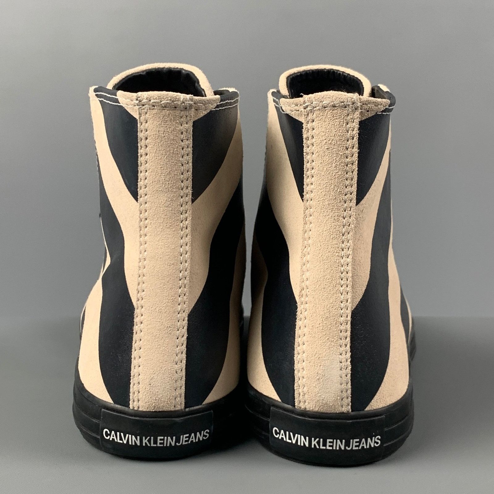 Calvin Klein 205W39NYC Carizma Size 8 Black Beige Stripe Leather High Top Sneakers Size US 8 / EU 41 - 5 Thumbnail
