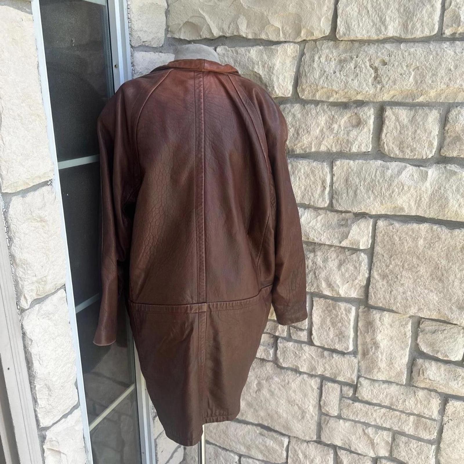 Other Brown vintage leather trench coat with pockets leather Size L / US 10 / IT 46 - 2 Thumbnail