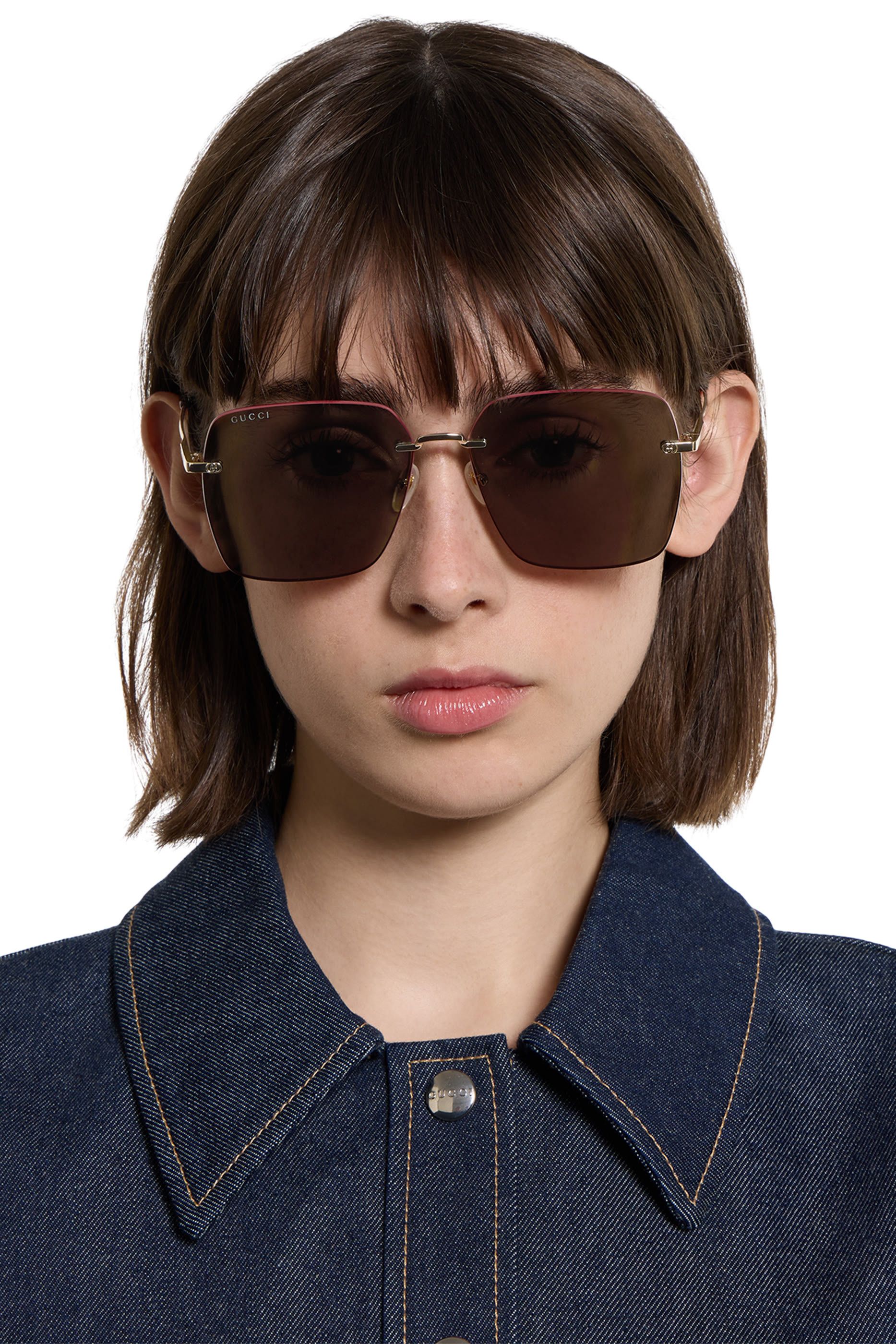 Gucci Gucci GG1955SA 002 Sunglasses Gold/Brown Square Frame Size ONE SIZE - 3 Thumbnail