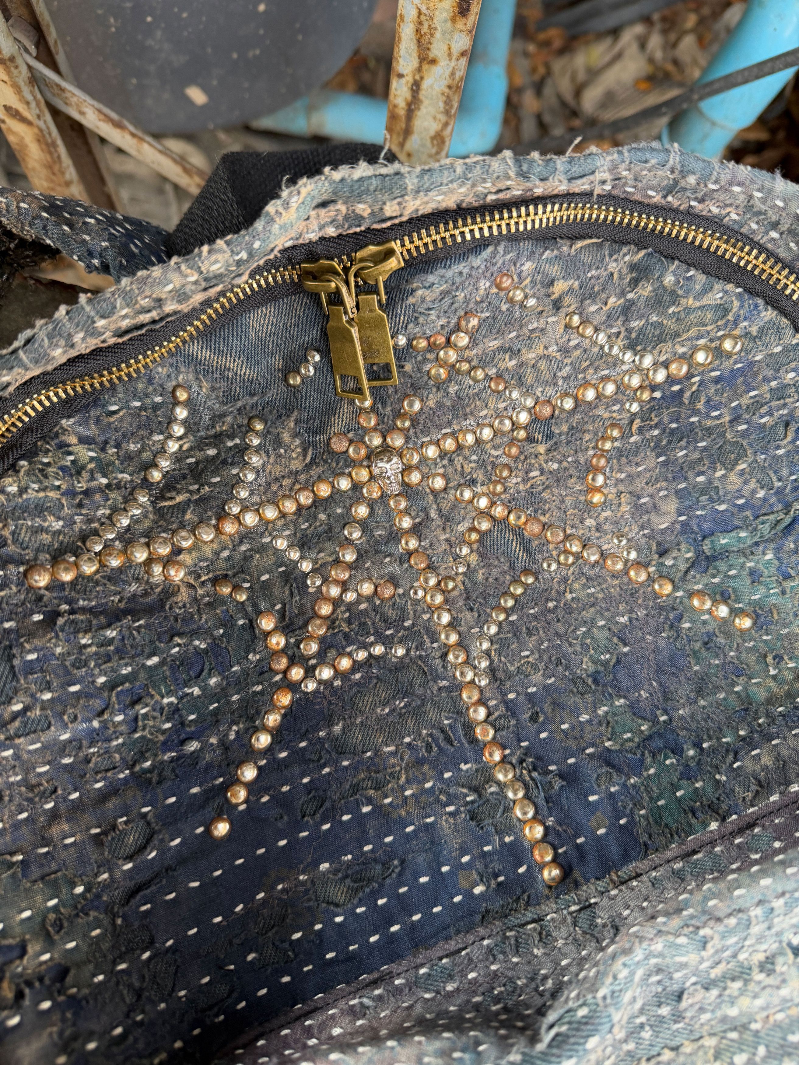 Japanese Brand BORO SASHIKO Studded Spider Web Backpack 🕷️🕸️ Size ONE SIZE - 4 Thumbnail