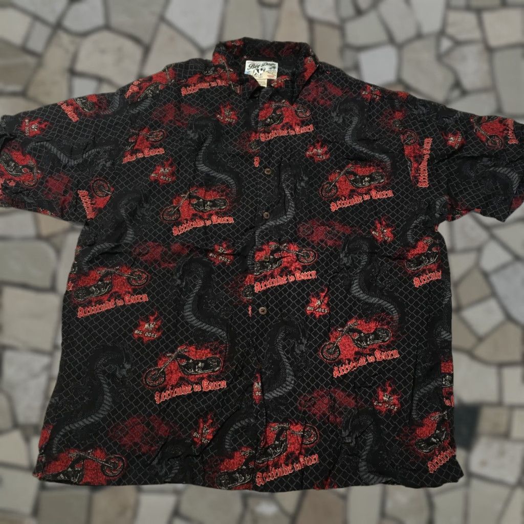 Big Dogs VINTAGE Big Dogs Button-Up Shirt Mens L Black USA Graphic Print Short Sleeve Button-Down 60s 70s 80s Size US L / EU 52-54 / 3 - 1 Thumbnail