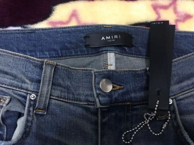 Amiri Amiri mx1 blue leather patch denim pants Size US 32 / EU 48 - 2 Thumbnail