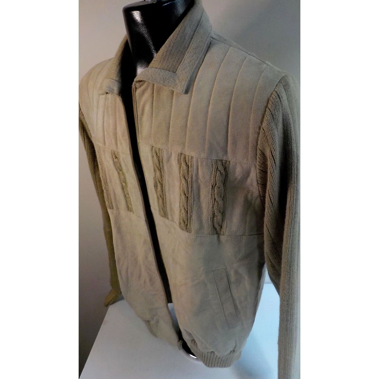 Vintage VTG PETER ET JON Cow Split Leather/Sweater Full Zip Jacket SZ L Beige NOS Shirt Mens Size US L / EU 52-54 / 3 - 3 Thumbnail