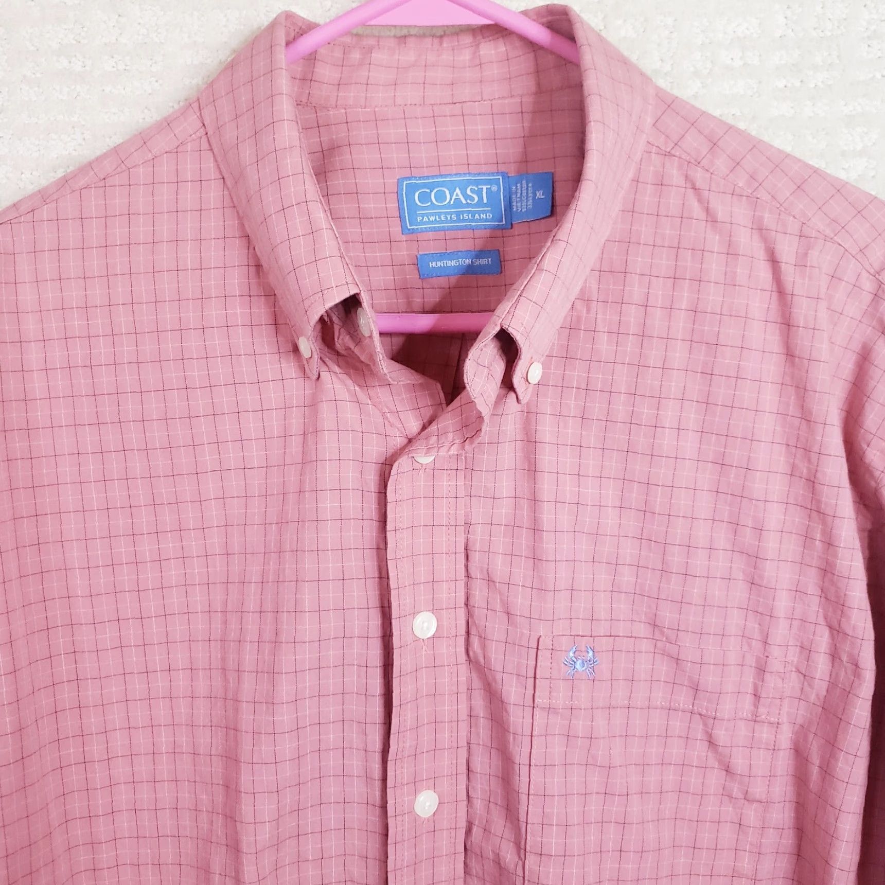Vintage Coast Huntington Shirt Plaid Button-Up XL Men Pink Coral Crab Logo Embroidered Collared Long Sleeve Size US XL / EU 56 / 4 - 3 Thumbnail
