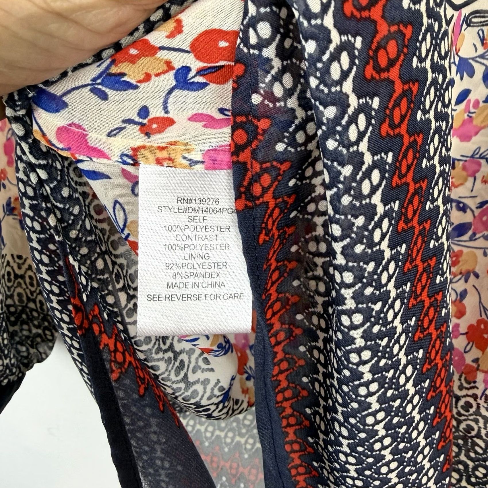 Vintage Daniel Rainn Boho Floral V-Neck Blouse, Small, Navy, Oversized, Sheer, Cotton, Button Top, Bohemian, Relaxed, Spring, Summer, Fall, Size S / US 4 / IT 40 - 6 Thumbnail
