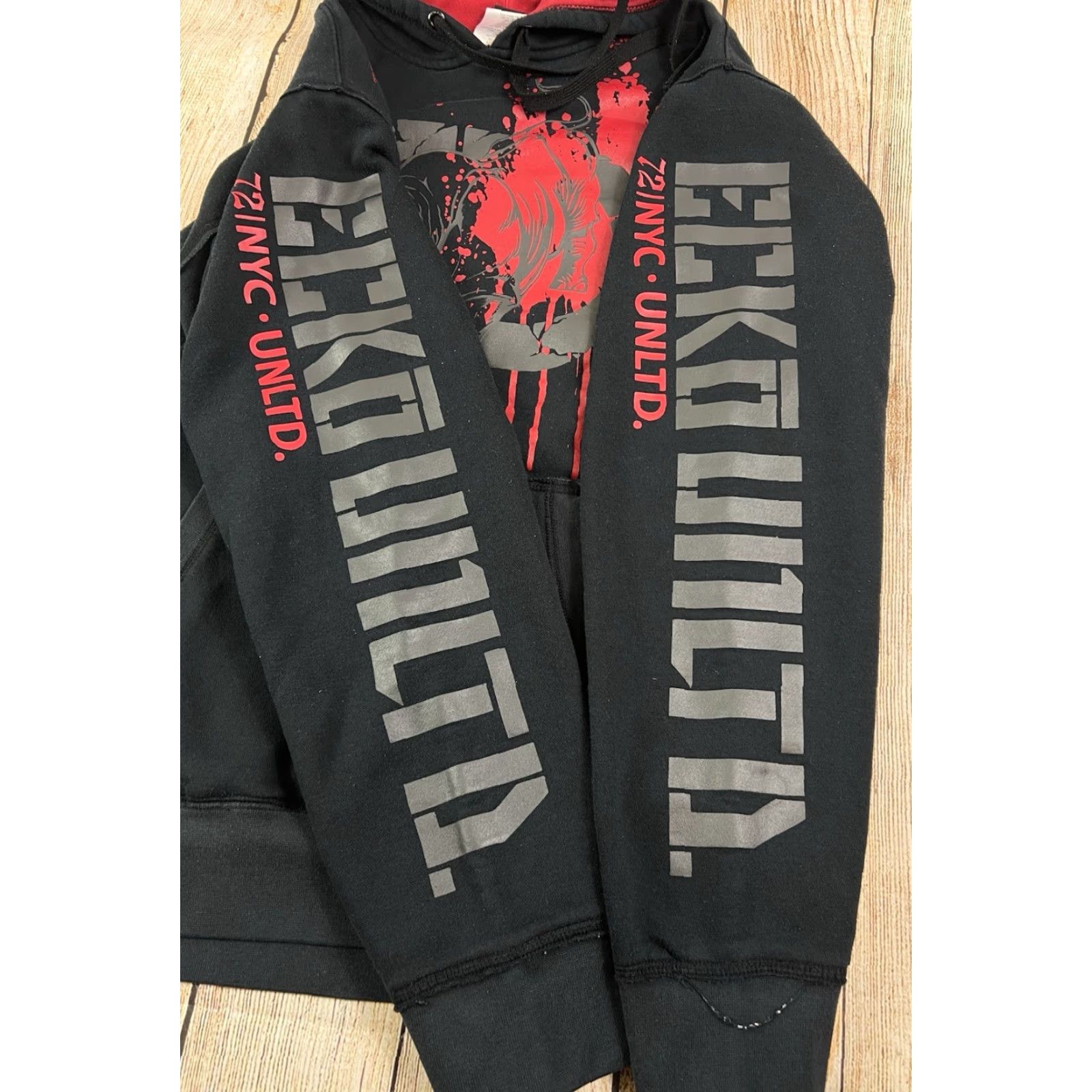 Vintage VINTAGE Ecko Unlimited Function XSC Hoodie Sweatshirt Red Black L Mens Hoodie Pullover Hooded Pockets Graphic Print Size US L / EU 52-54 / 3 - 3 Thumbnail